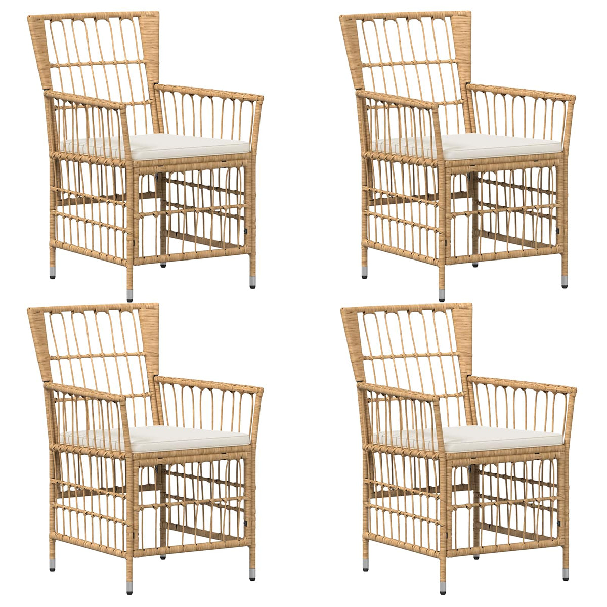 Trädgårdsstolar 4 st Naturlig PE rattan, Stål och Polyester Tyg