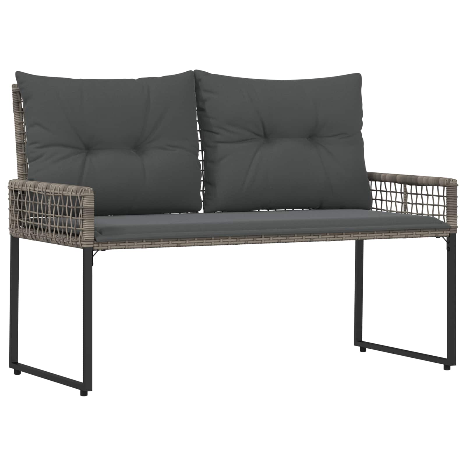 Utomhusbänk med kudde Grå 118 x 55 x 82 cm PE Rattan och Tyg