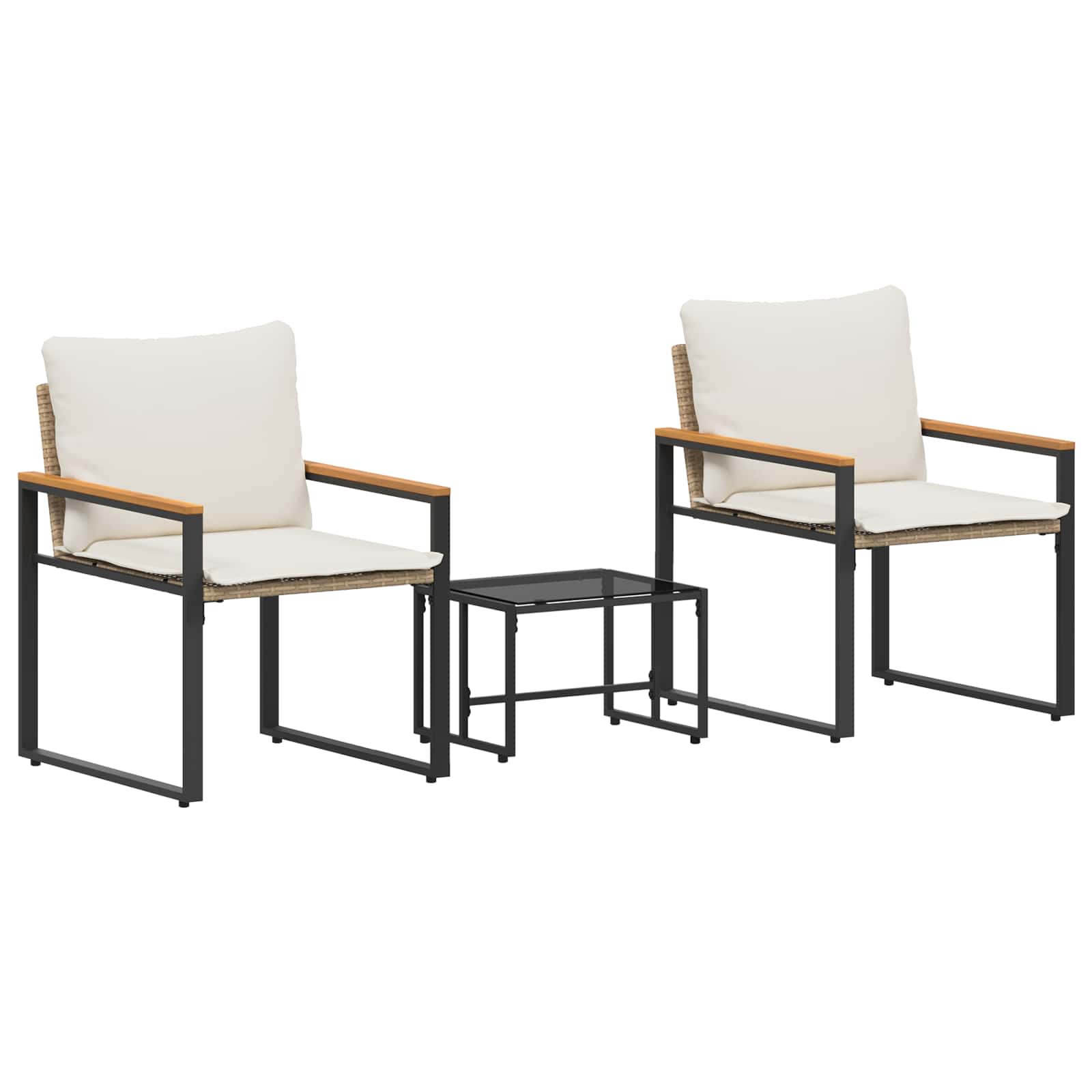 Möbelset med kudde 3 pcs Beige och krämvit Rotting