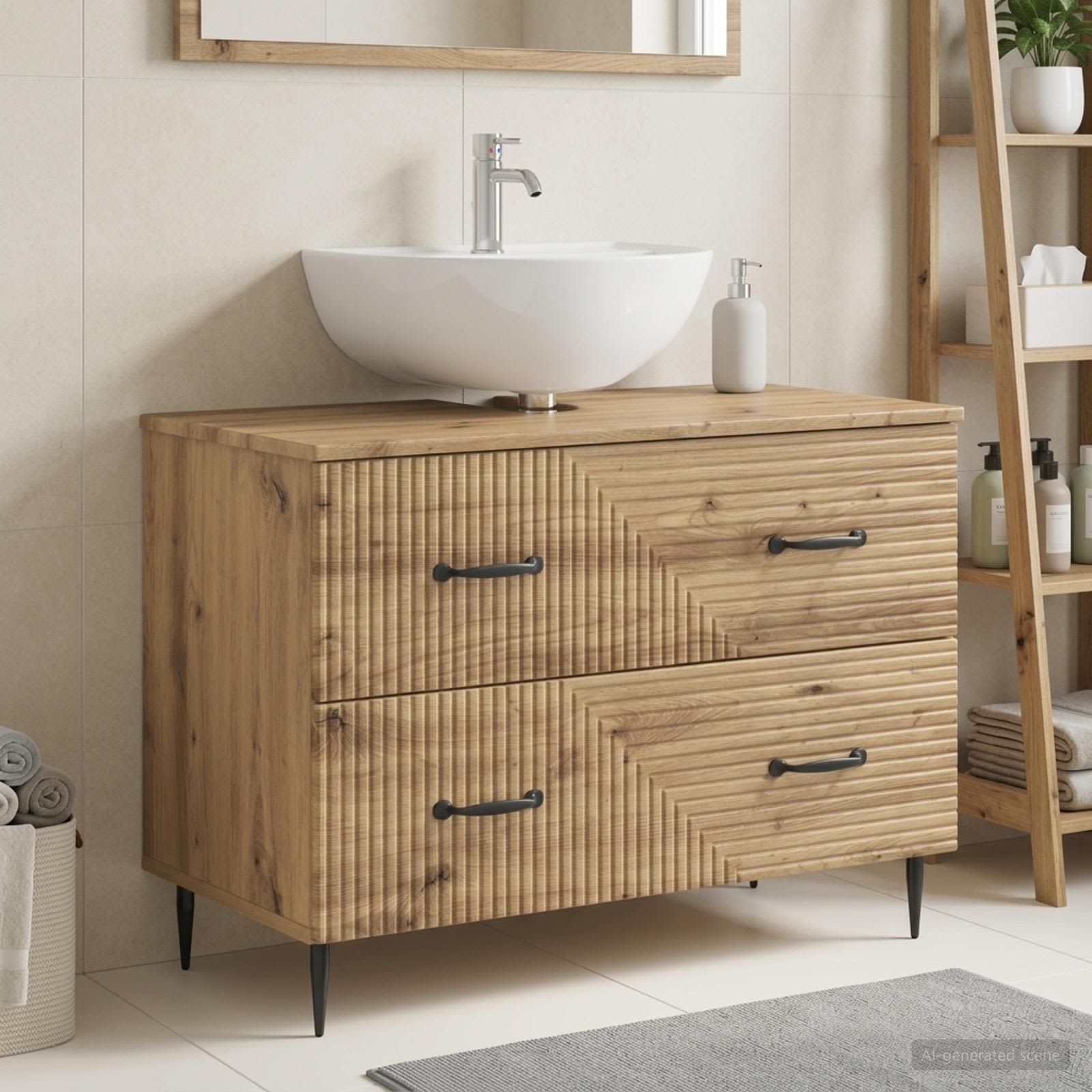 Badrumsskåp med handfat HAARLEM Artisan-ek 82 x 41 x 58,5 cm