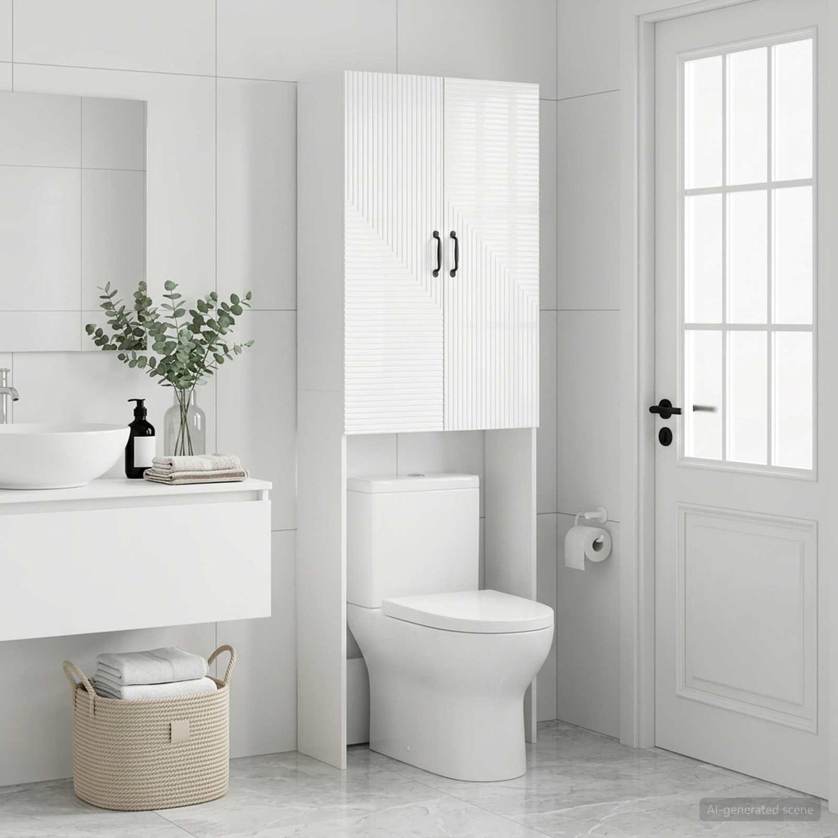 Toalett skåp HAARLEM Vit högglans 66 x 25,5 x 190 cm