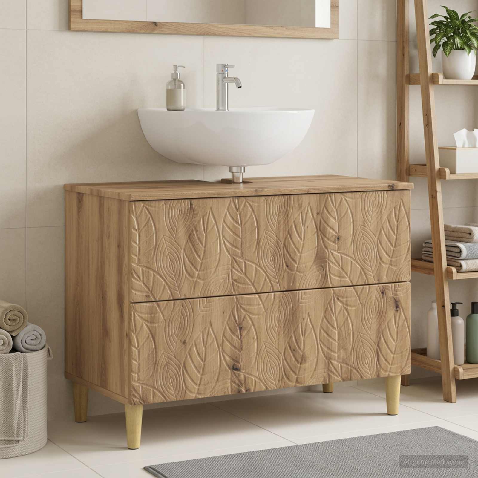 Badrumsskåp med handfat DELFT Artisan-ek 82 x 41 x 59 cm