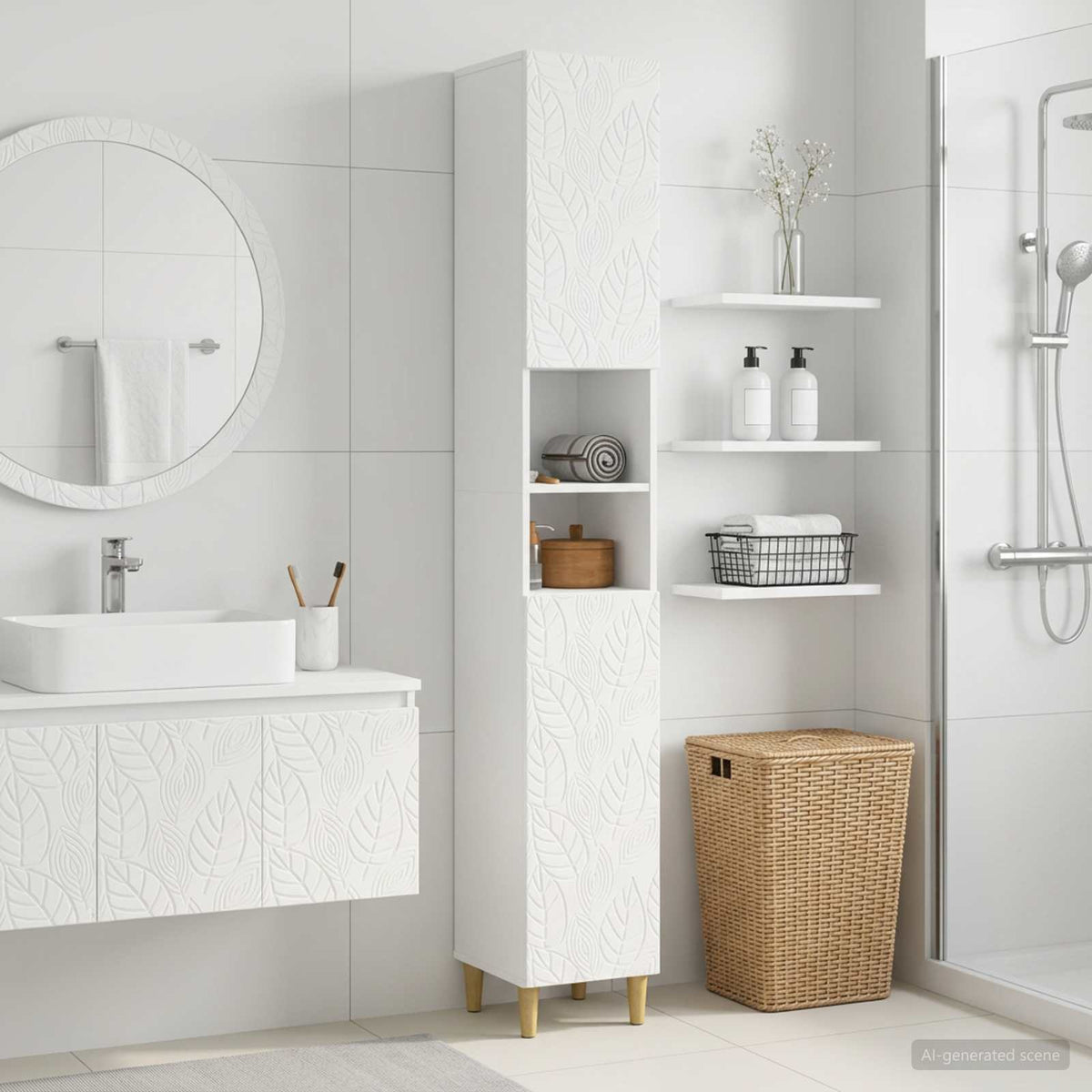 Badrumsskåp med Öppen Hylla DELFT Vit 30 x 31 x 190 cm