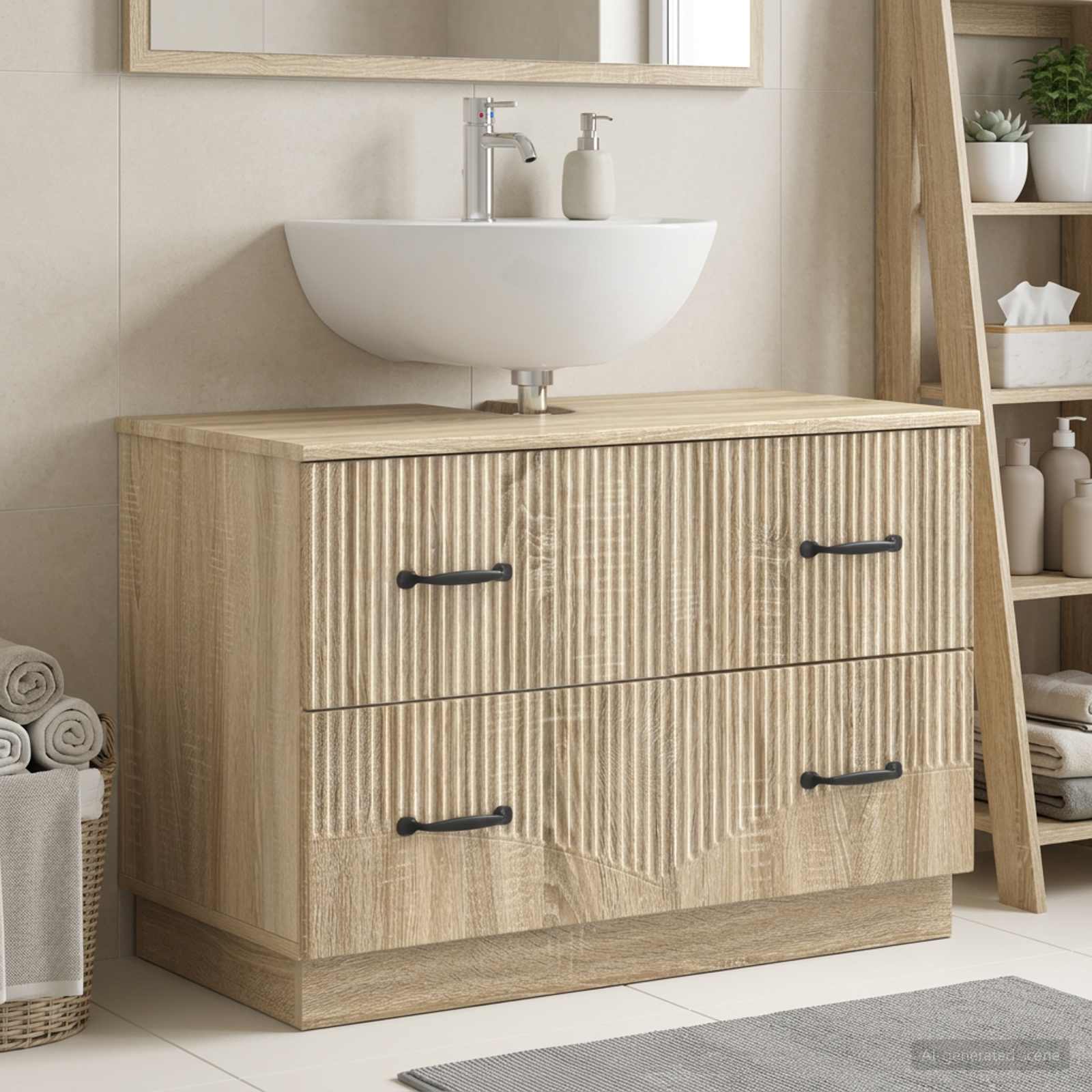 Badrumsskåp med handfat HOORN Sonoma-ek 82 x 41 x 56 cm