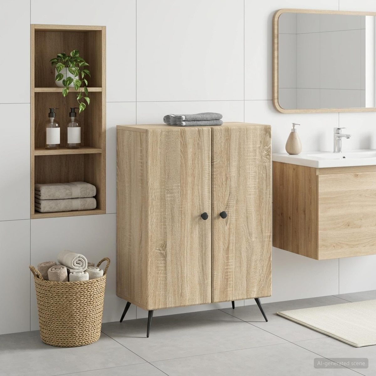 Badrumsskrubb BREDA Sonoma-ek 59,5 x 31 x 80 cm Konstruerat trä