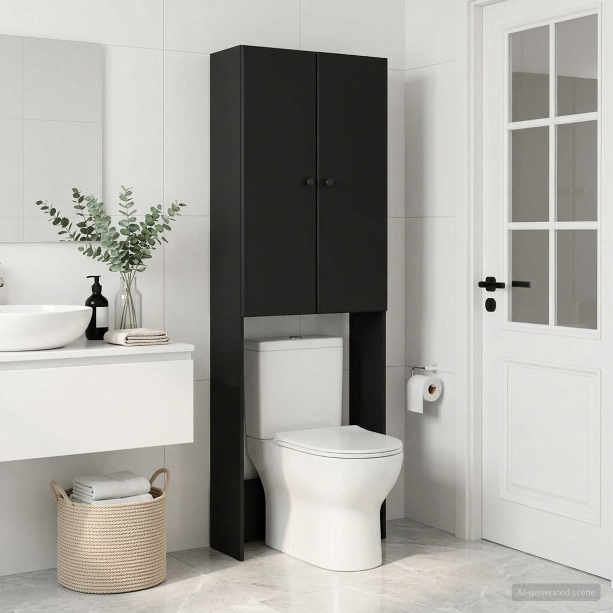 Toalett skåp BREDA Svart 66 x 25,5 x 190 cm Konstruerat trä