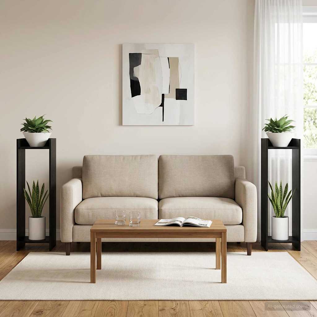 Växtställ 2 st Svart ek 30 x 30 x 100 cm Konstruerat trä