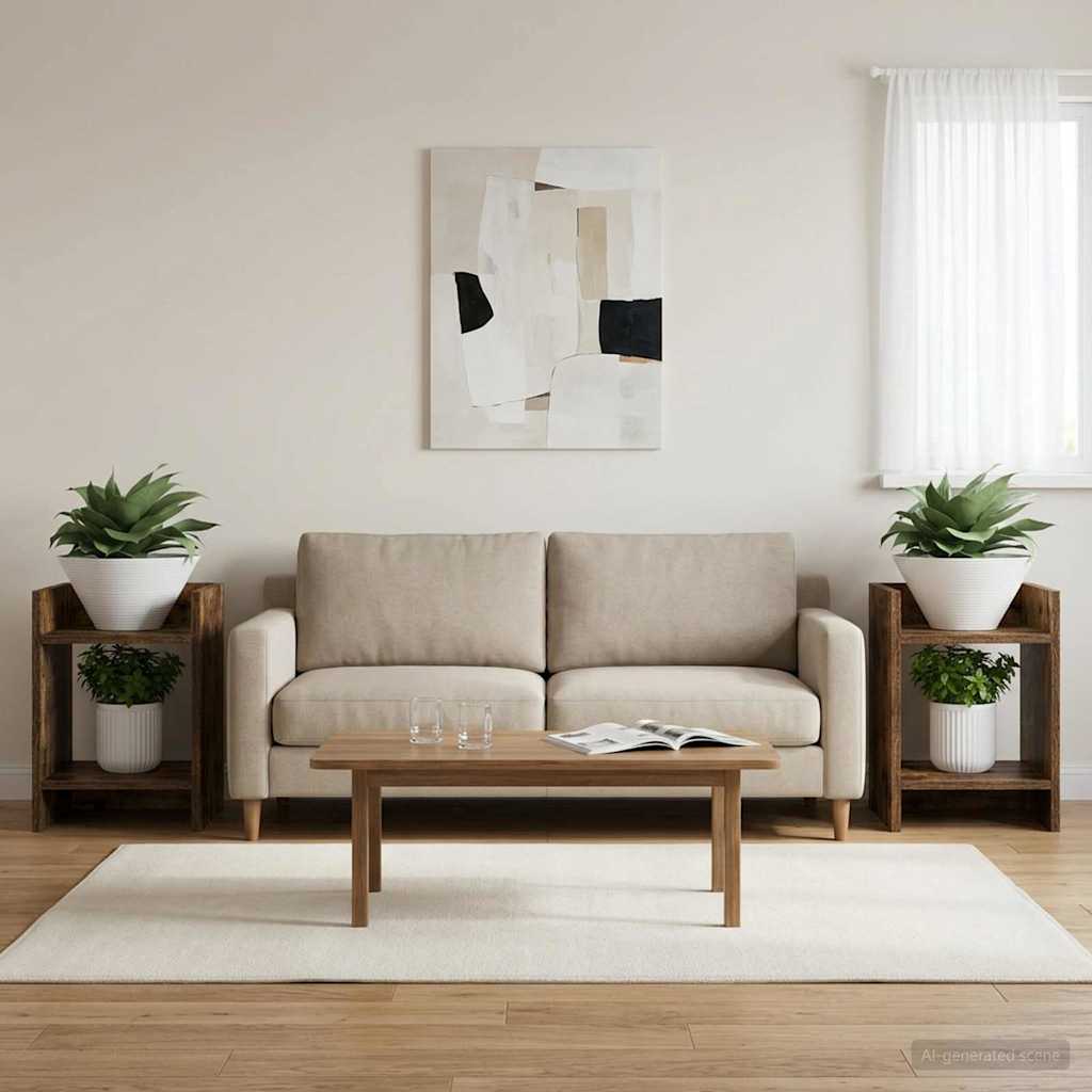 Växtställ 2 st Rökt ek 30 x 30 x 40 cm Konstruerat trä