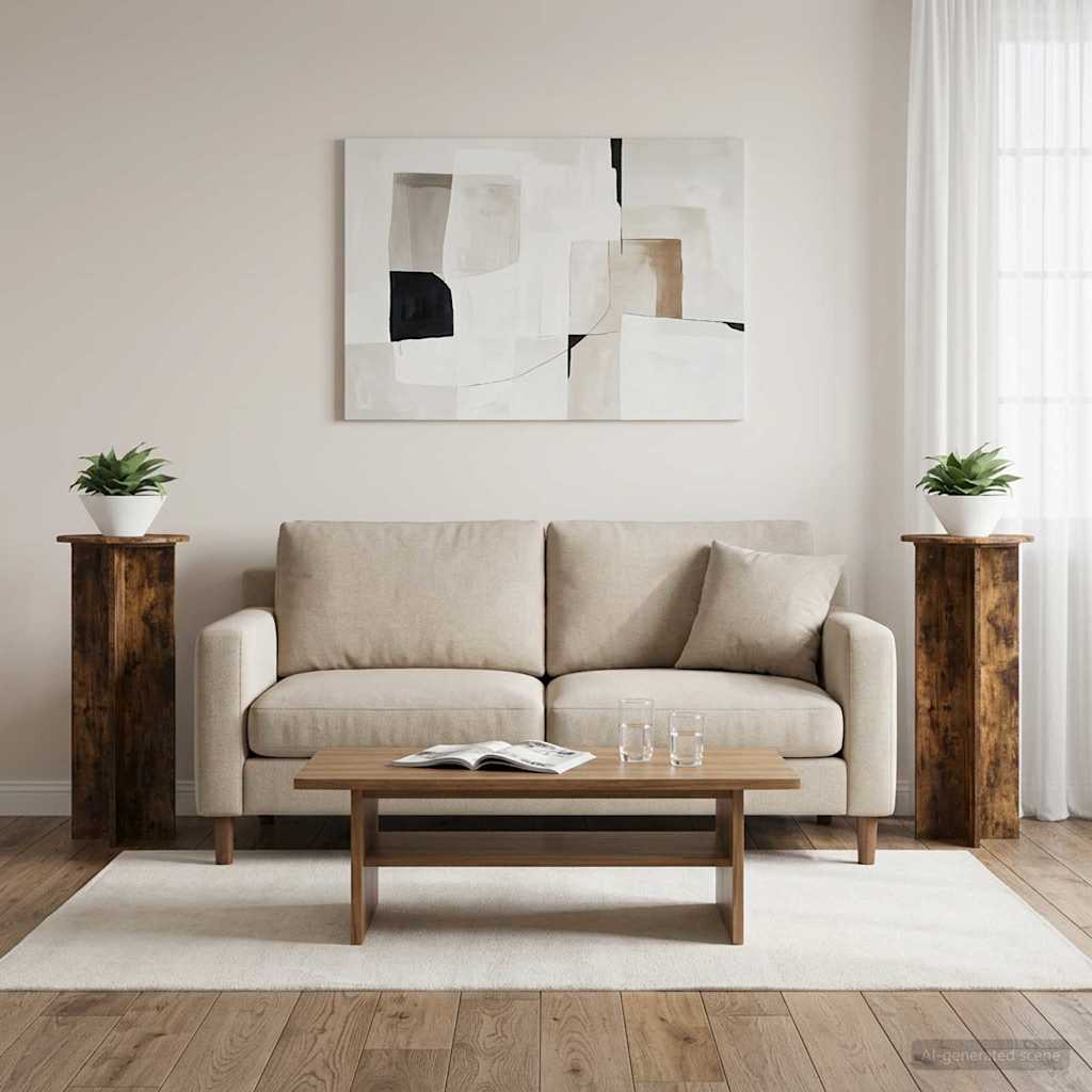 Växtställ 2 st Rökt ek Ø40 x 100 cm Konstruerat trä