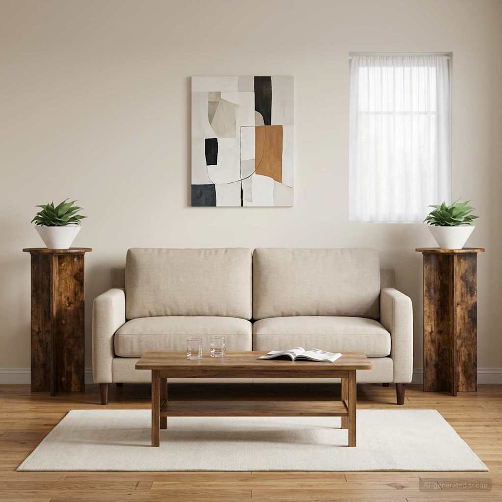 Växtställ 2 st Rökt ek 40 x 40 x 80 cm Konstruerat trä