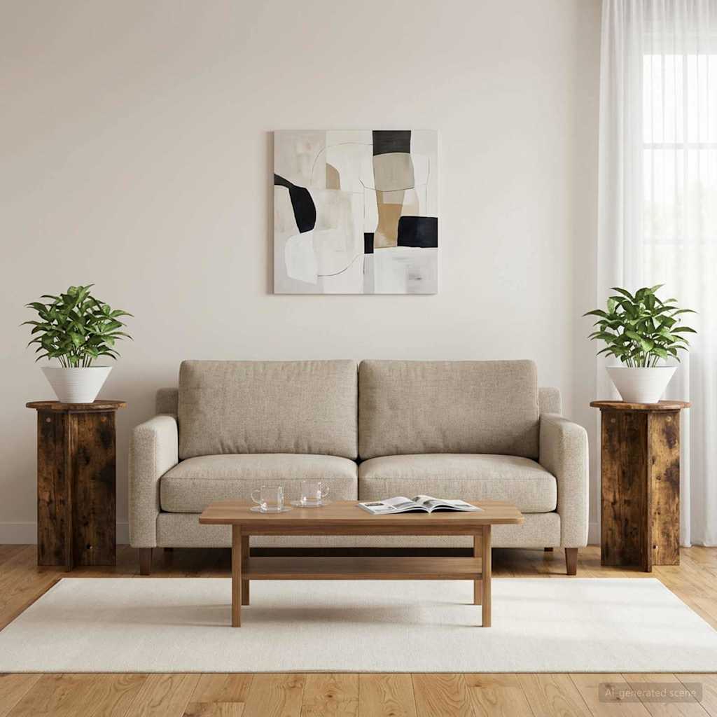 Växtställ 2 st Rökt ek Ø40 x 60 cm Konstruerat trä