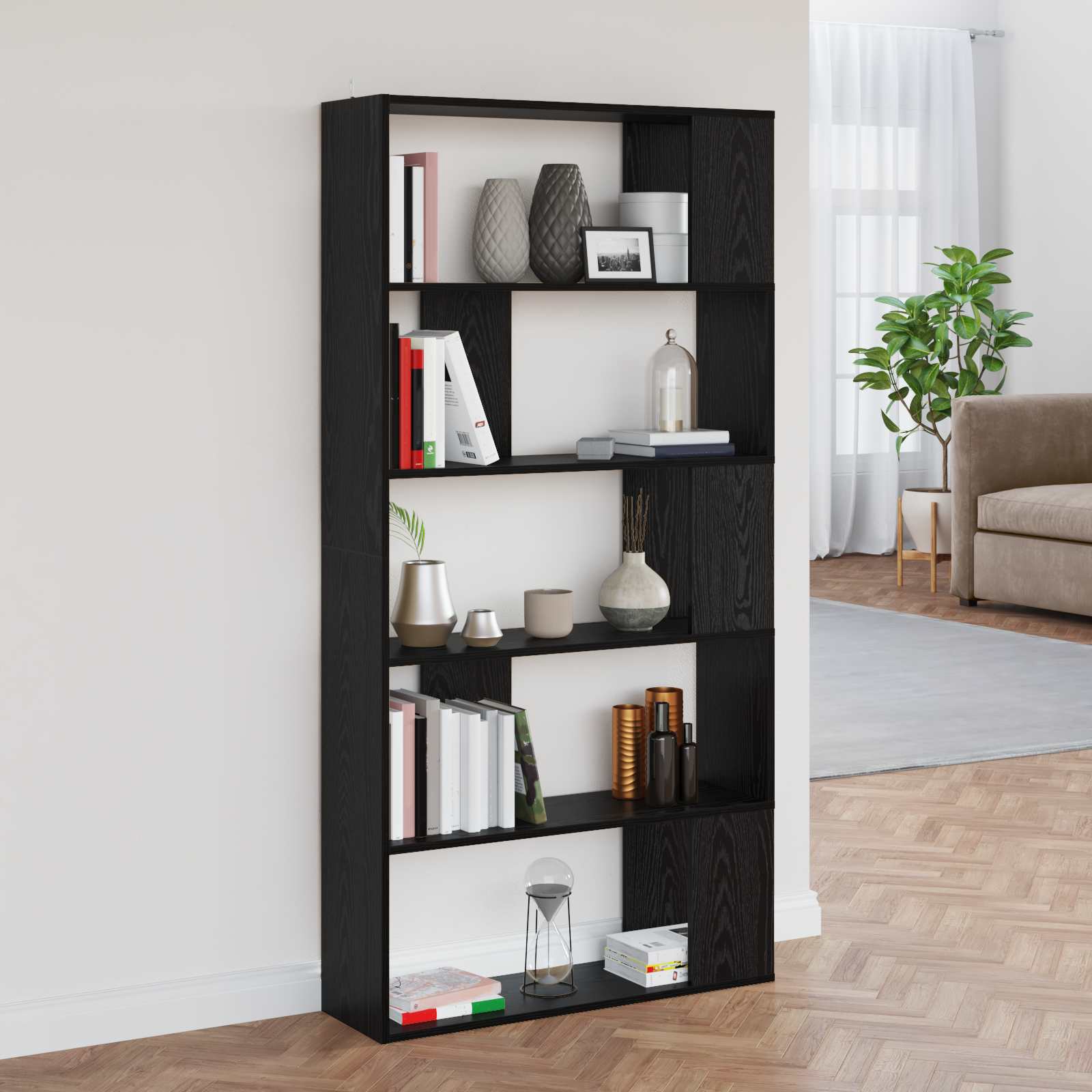 Bokskåp Svart Ek 80 x 24 x 159 cm Konstruerat trä