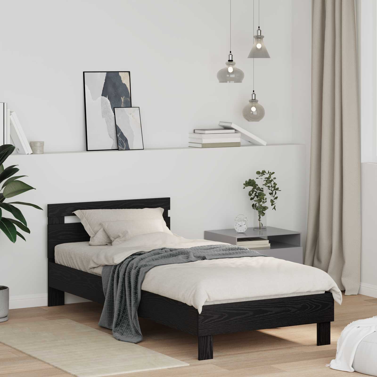 Sängram Svart Ek 98,5 x 200 cm Konstruerat trä