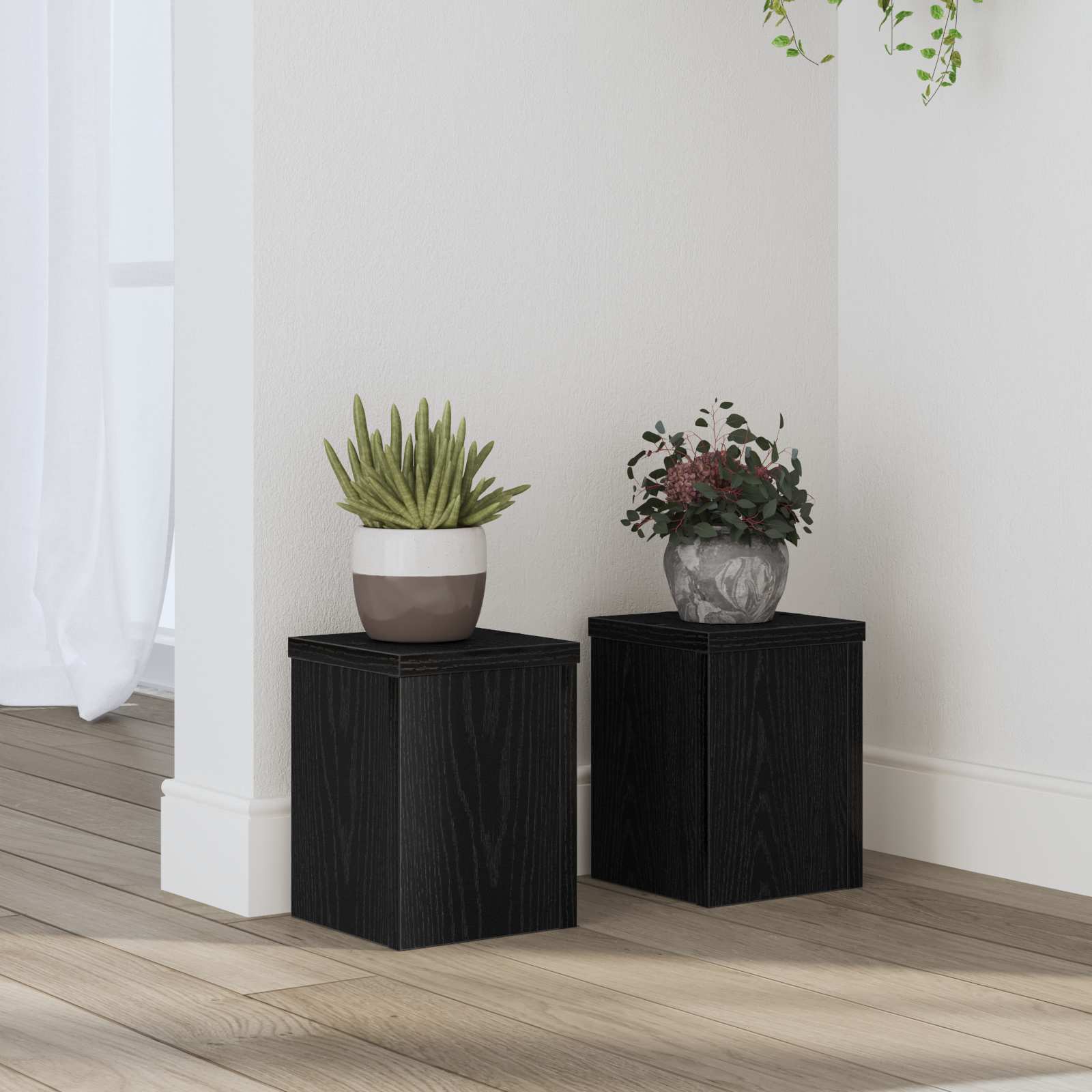 Växtställ 2 st Svart ek 15 x 15 x 20 cm Konstruerat trä