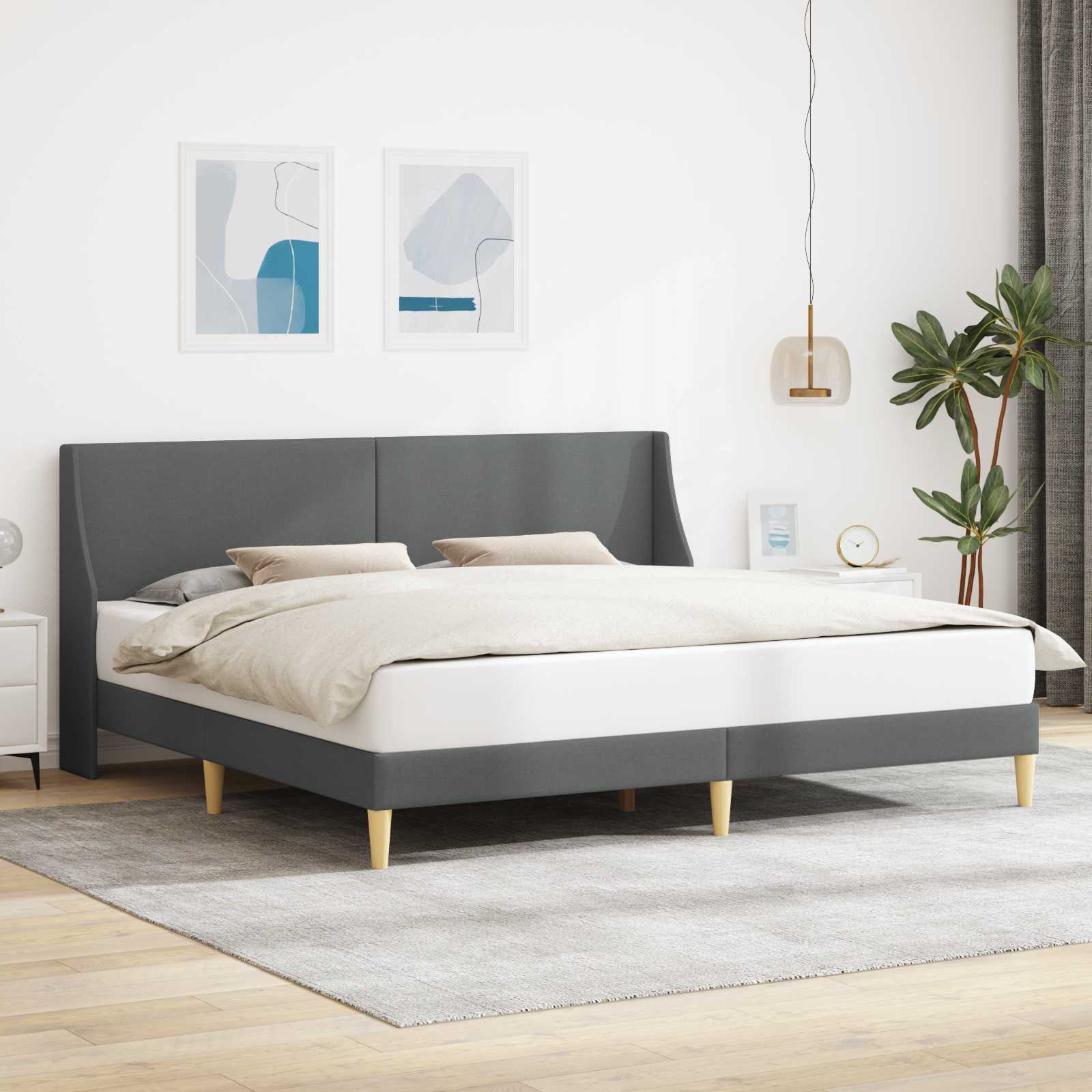 Sängram med huvudgavel Mörkgrå 100 x 203 cm Tyg