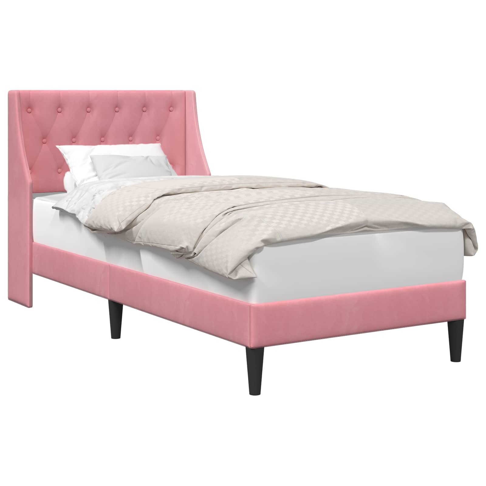 Sängram med huvudgavel Rosa 100 x 200 cm Sammet