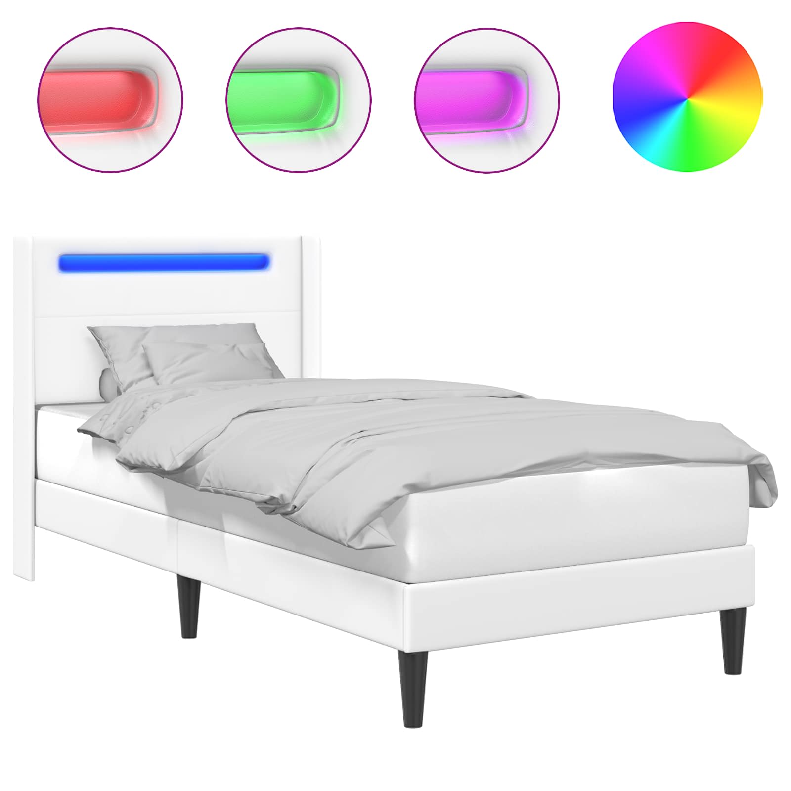 Sängram med LED-ljusslingor Vit 90 x 200 cm Konstläder
