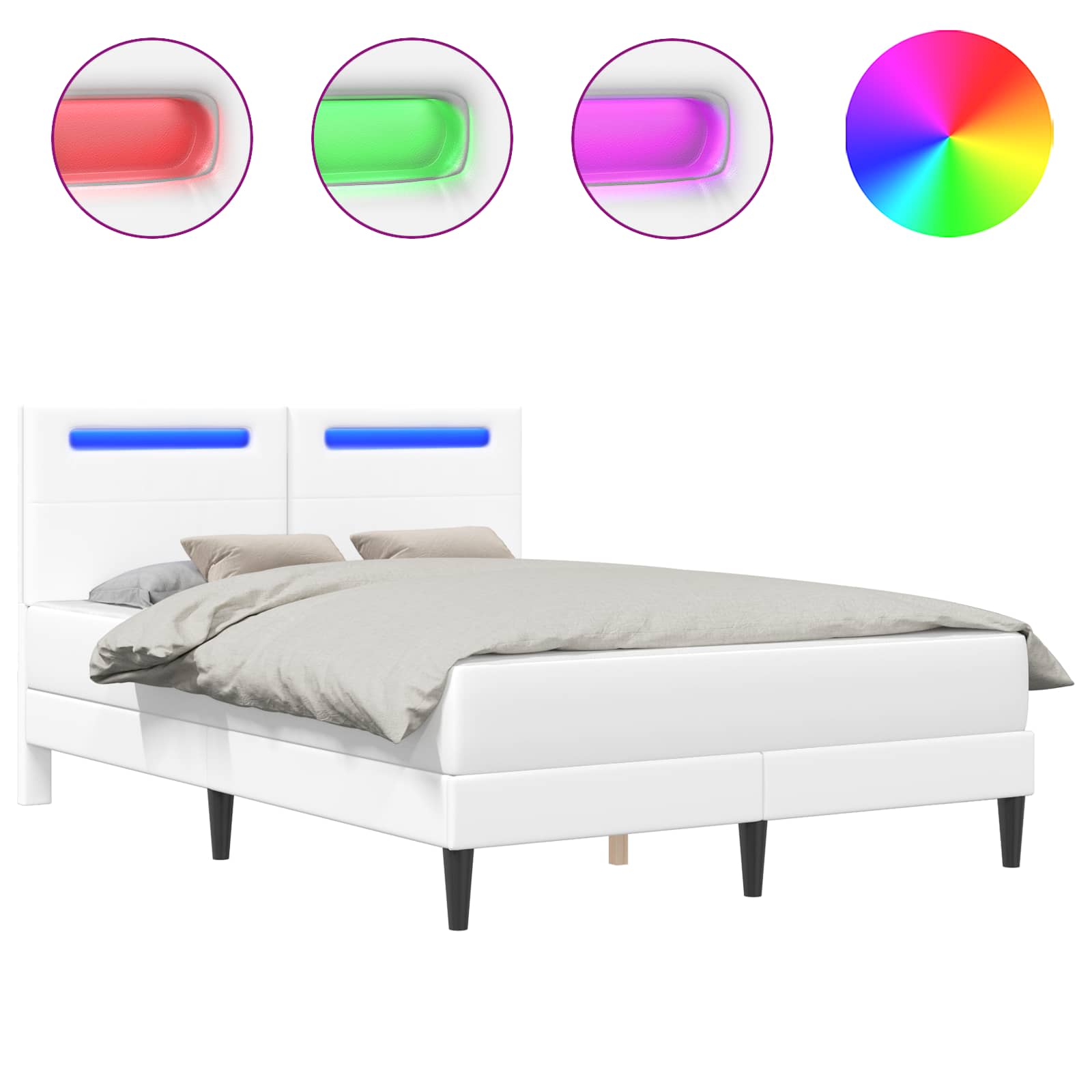 Sängram med LED-ljusslingor Vit 140 x 200 cm Konstläder