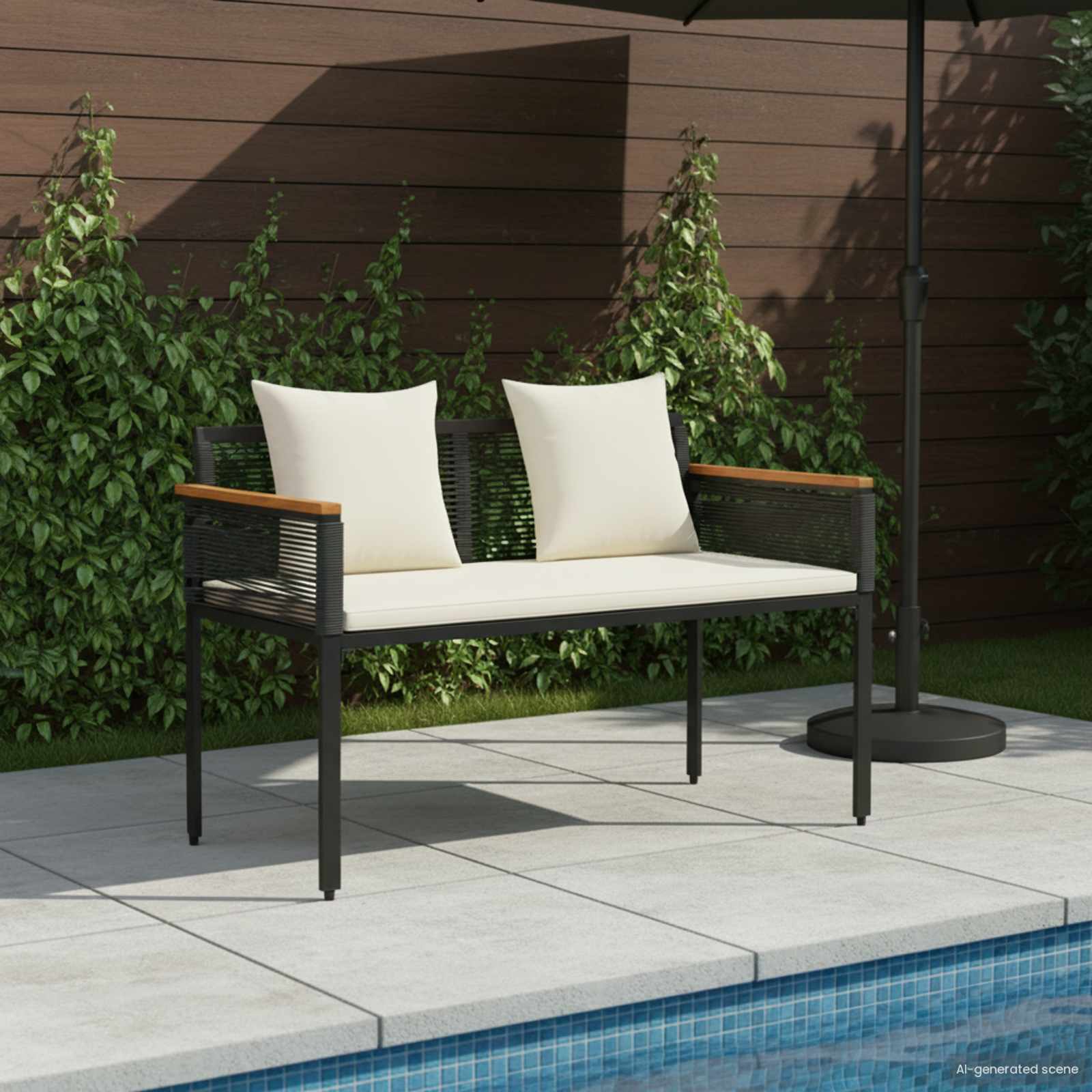 Utomhusbänk Svart och krämvit 117 x 54 x 74.5 cm konstrotting