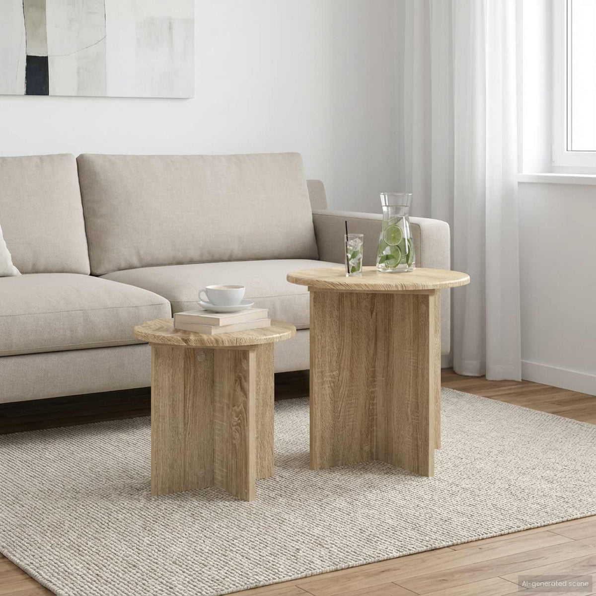 Sidobordsset 2 st Sonoma-ek Ø 45 x 45 cm Konstruerat trä