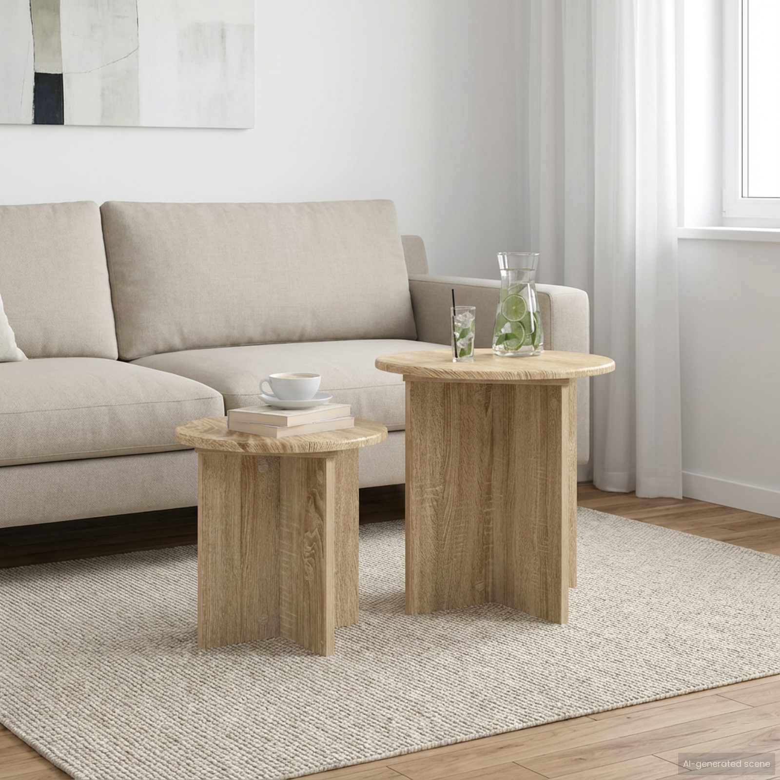 Sidobordsset 2 st Sonoma-ek Ø 45 x 45 cm Konstruerat trä