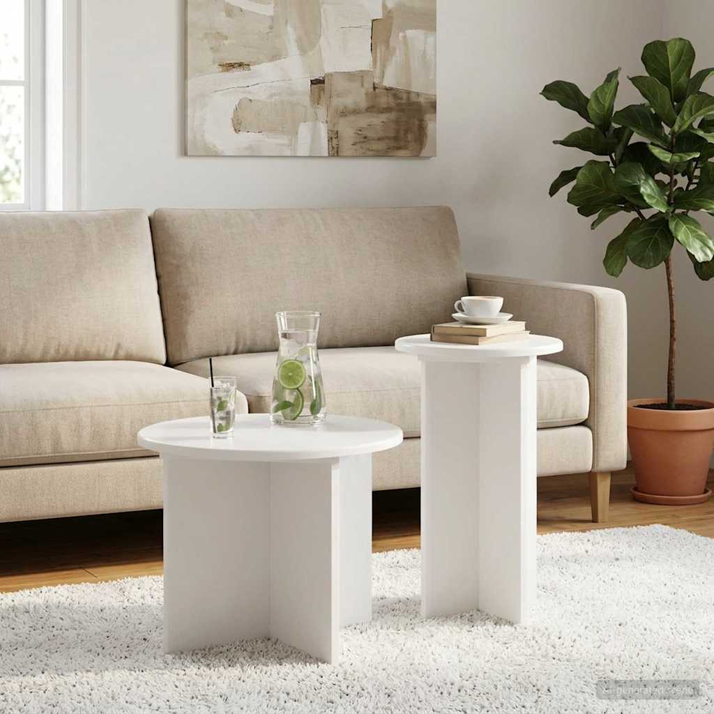 Sidobordsset 2 st Vit Ø 45 x 35 cm Konstruerat trä