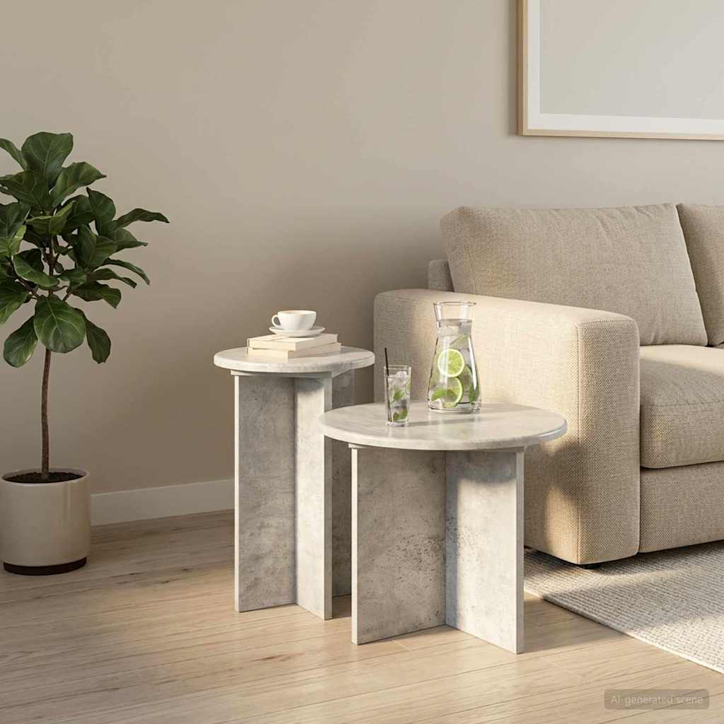 Sidobordsset 2 st Betonggrå Ø 45 x 35 cm Konstruerat trä