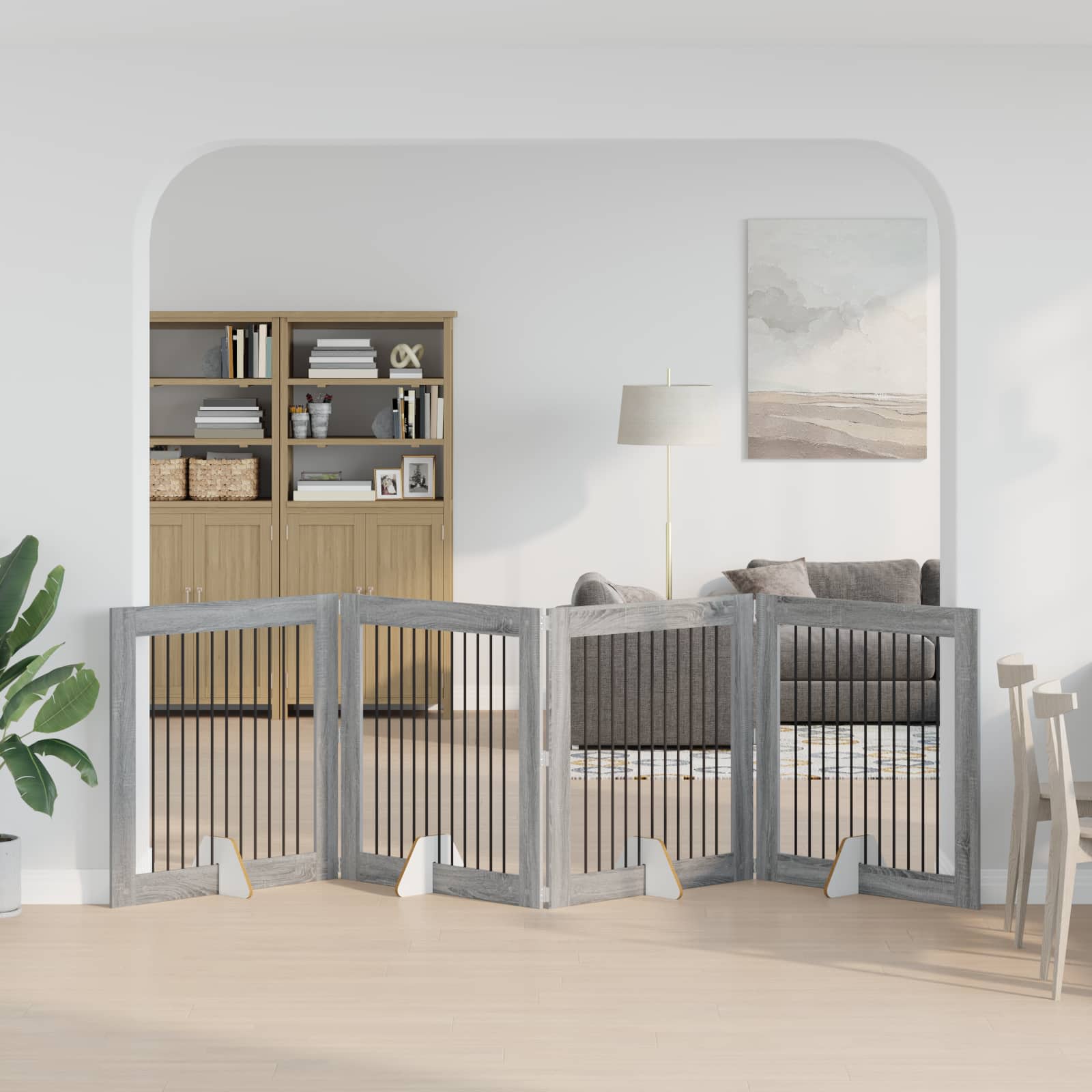 Fällbar hundgrind med stativ 4 pcs Grå sonoma-ek 401 cm