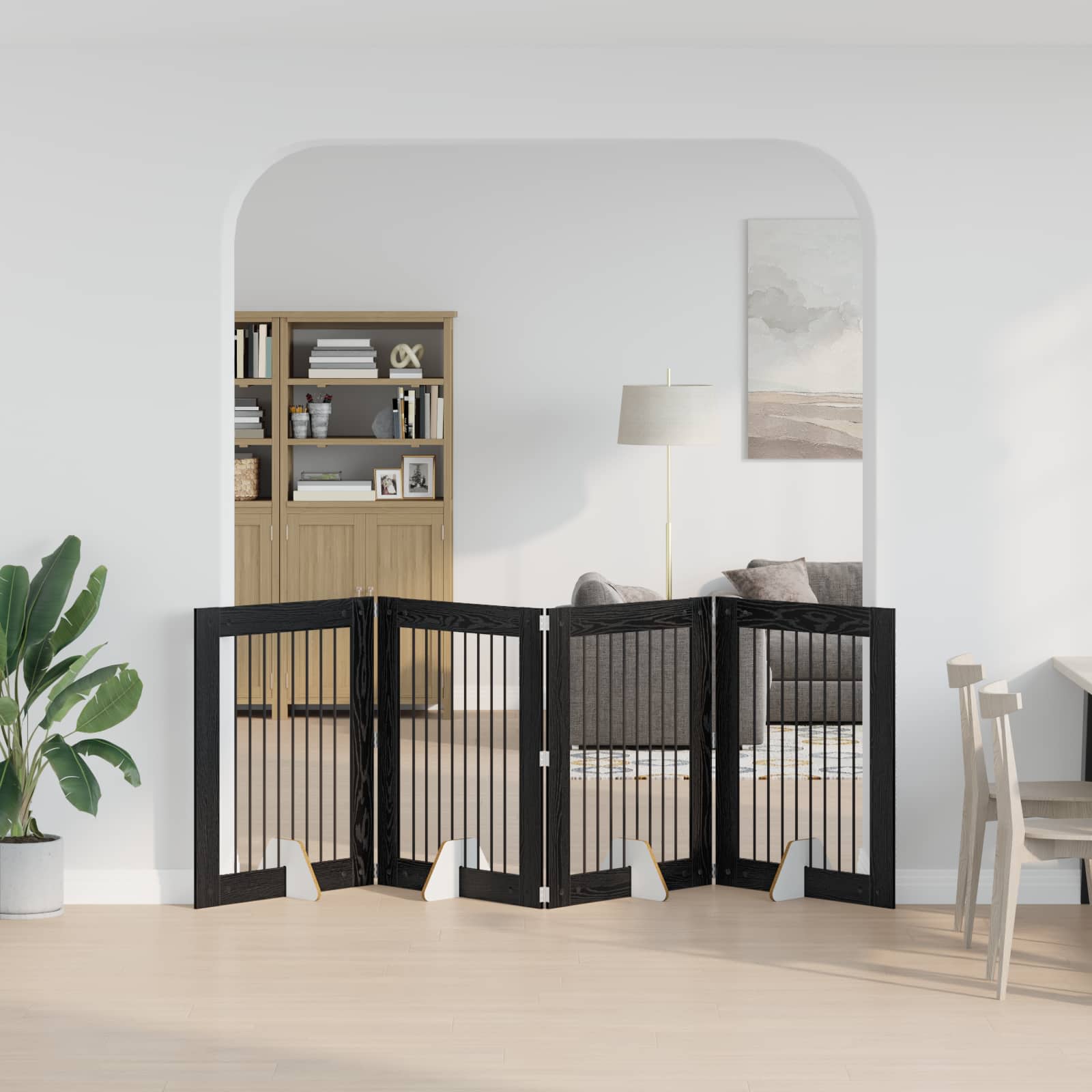 Fällbar hundgrind med stativ 4 pcs Svart ek 321 cm