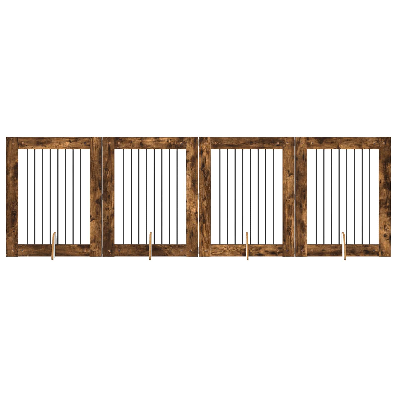 Fällbar hundgrind med stativ 4 pcs Rökt ek 321 cm