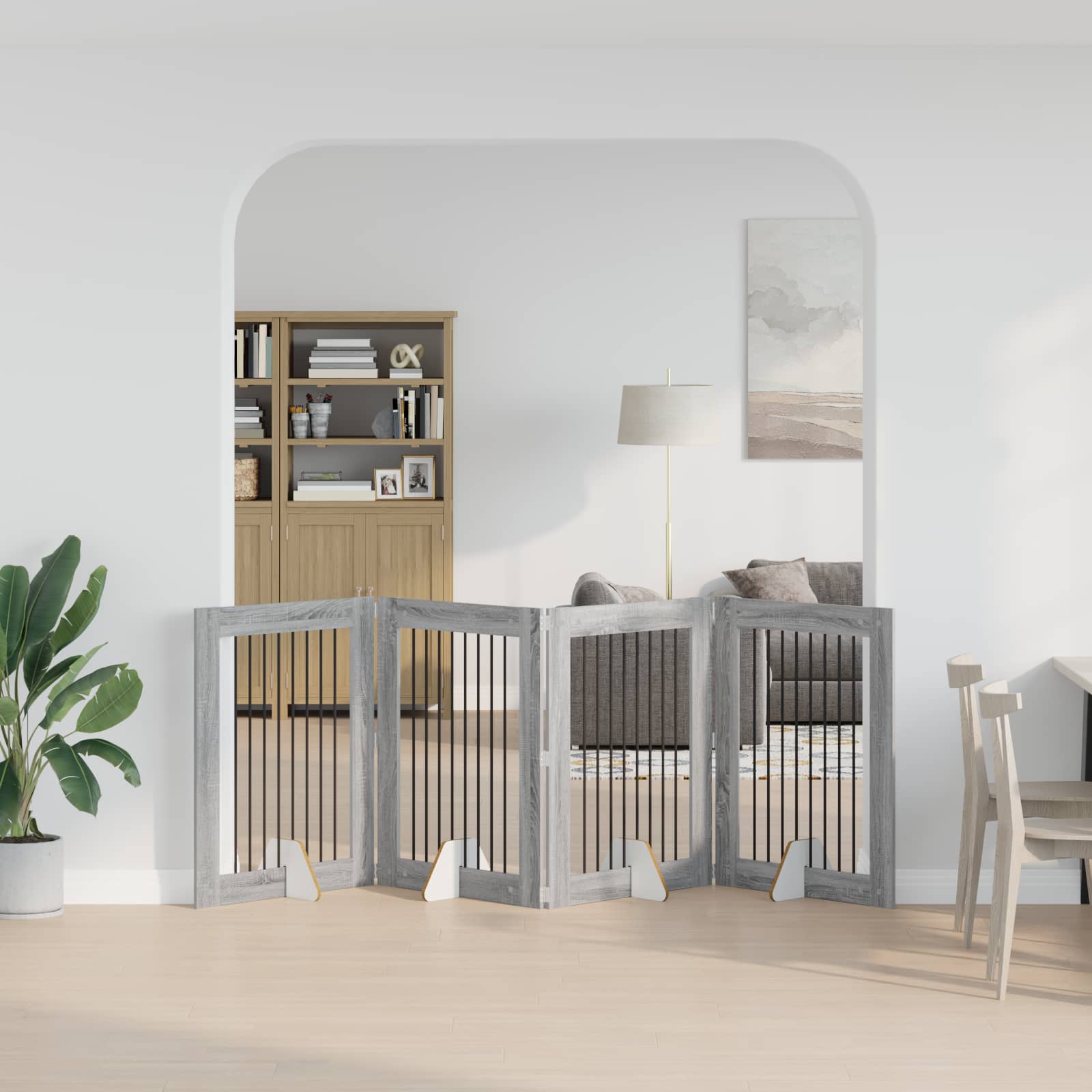 Fällbar hundgrind med stativ 4 pcs Grå sonoma-ek 321 cm
