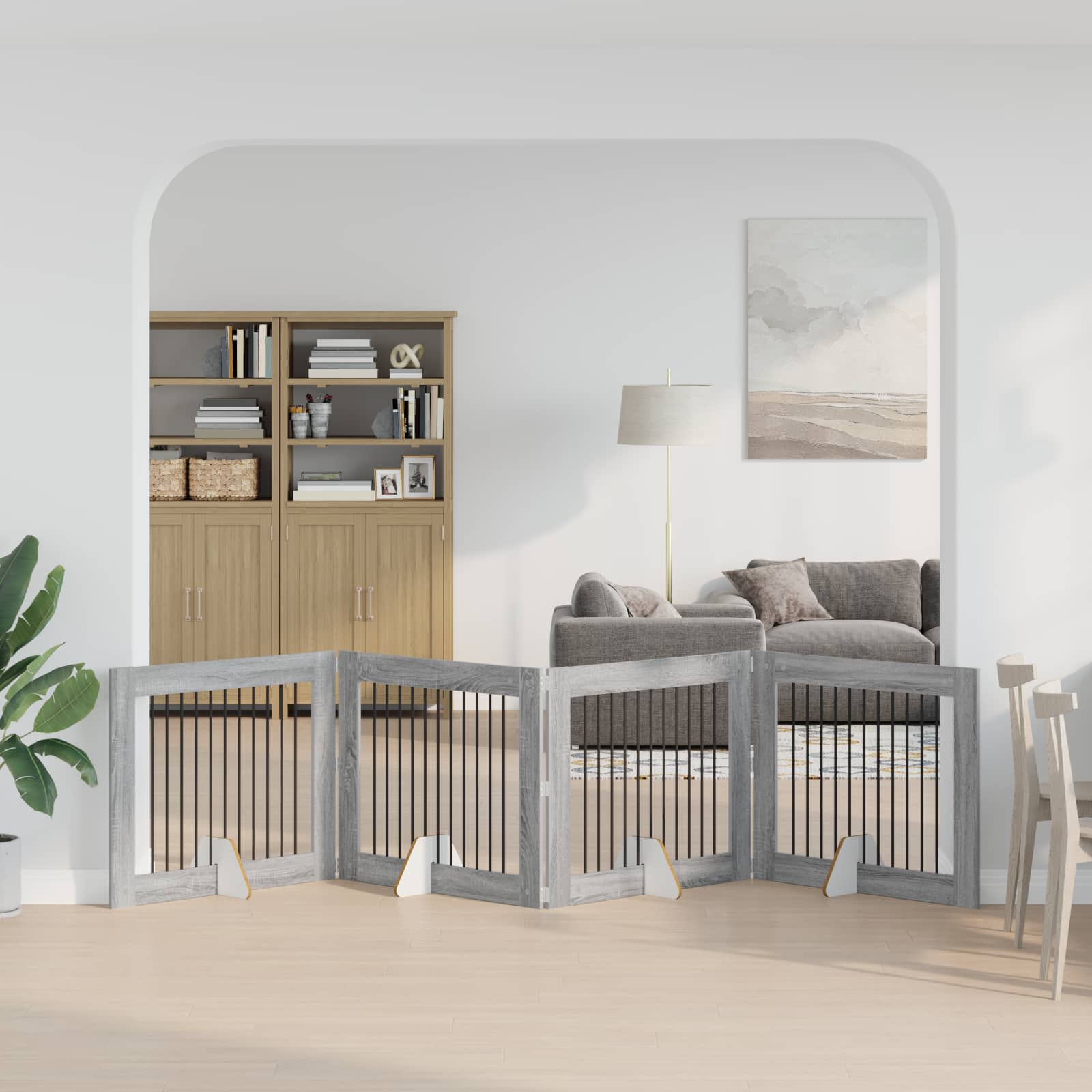 Fällbar hundgrind med stativ 4 pcs Grå sonoma-ek 401 cm