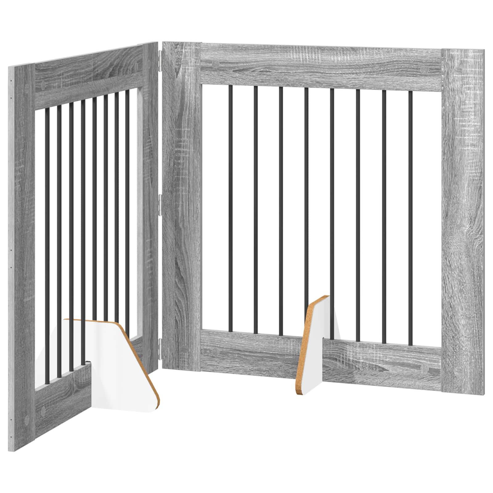 Fällbar hundgrind med stativ 2 pcs Grå sonoma-ek 160,5 cm