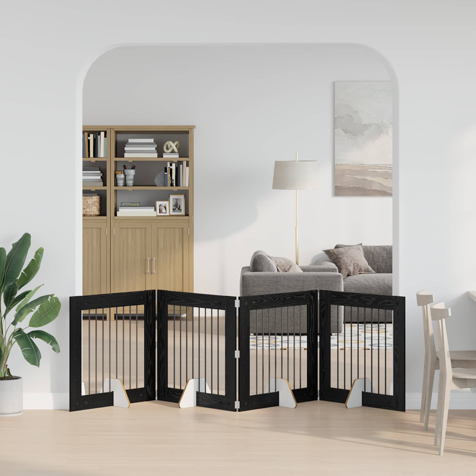 Fällbar hundgrind med stativ 4 pcs Svart ek 321 cm