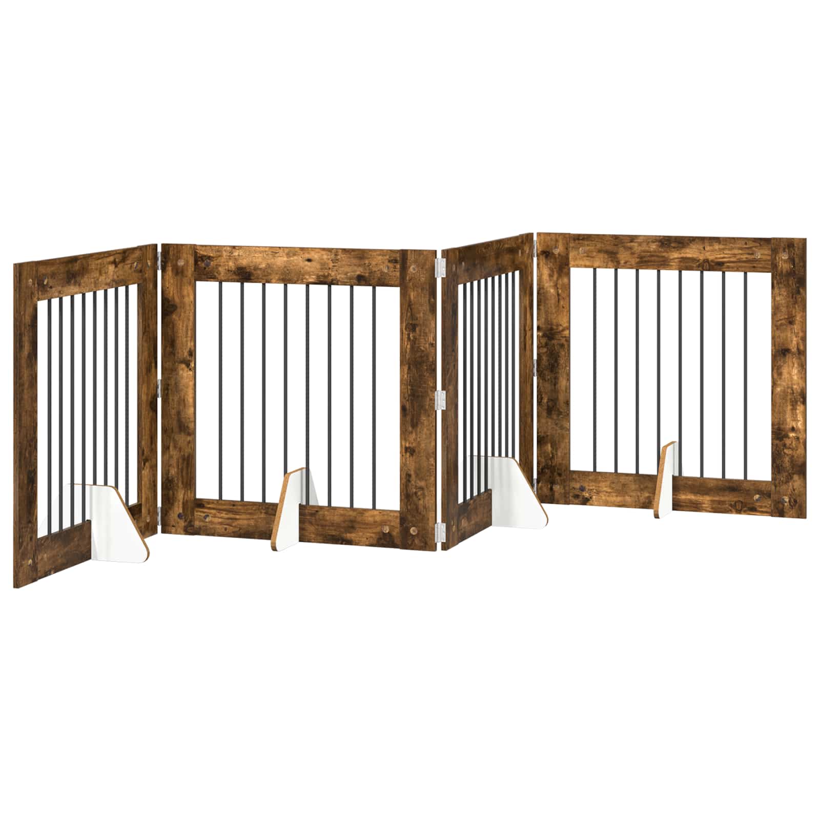 Fällbar hundgrind med stativ 4 pcs Rökt ek 321 cm