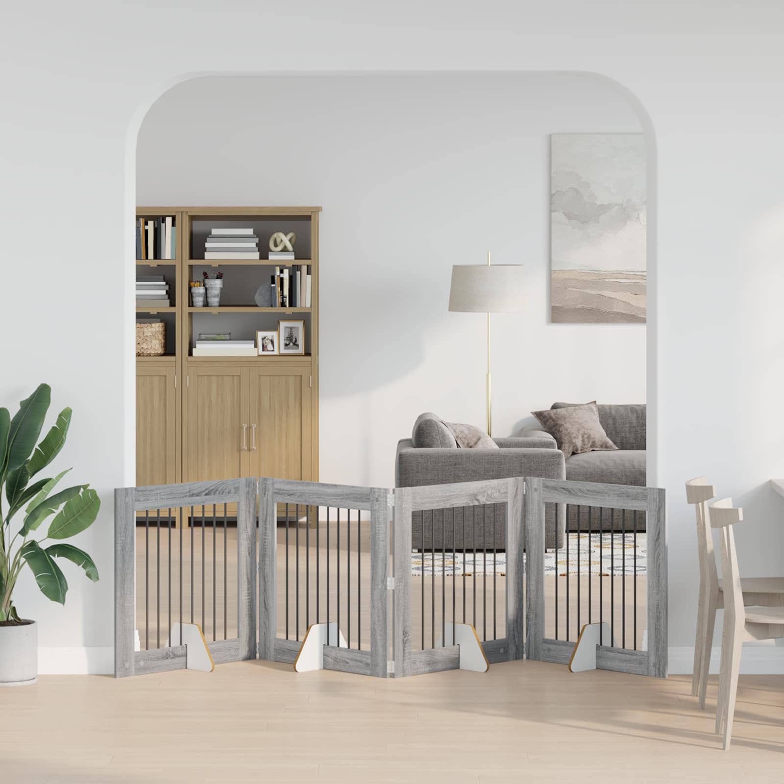 Fällbar hundgrind med stativ 4 pcs Grå sonoma-ek 321 cm