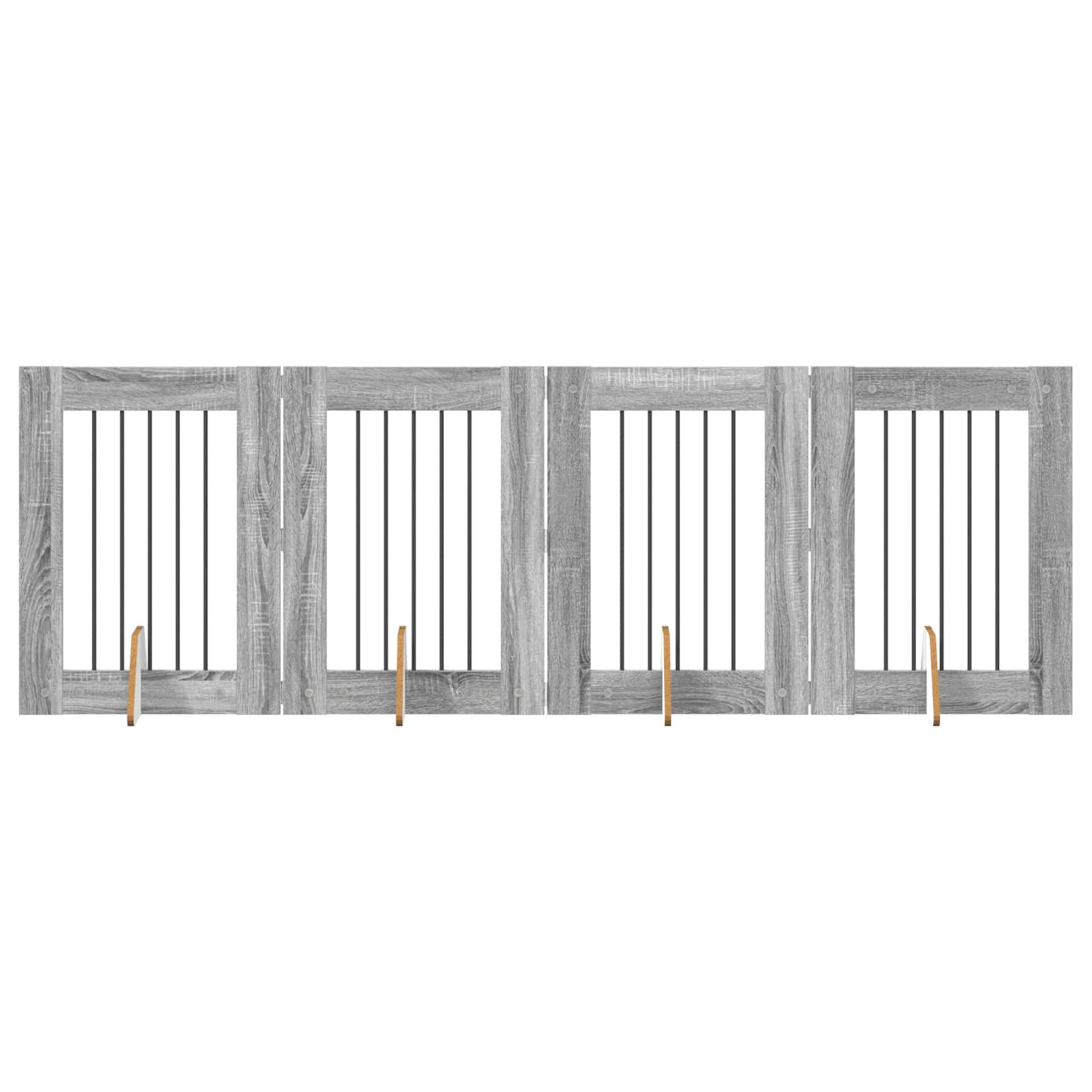 Fällbar hundgrind med stativ 4 pcs Grå sonoma-ek 241 cm