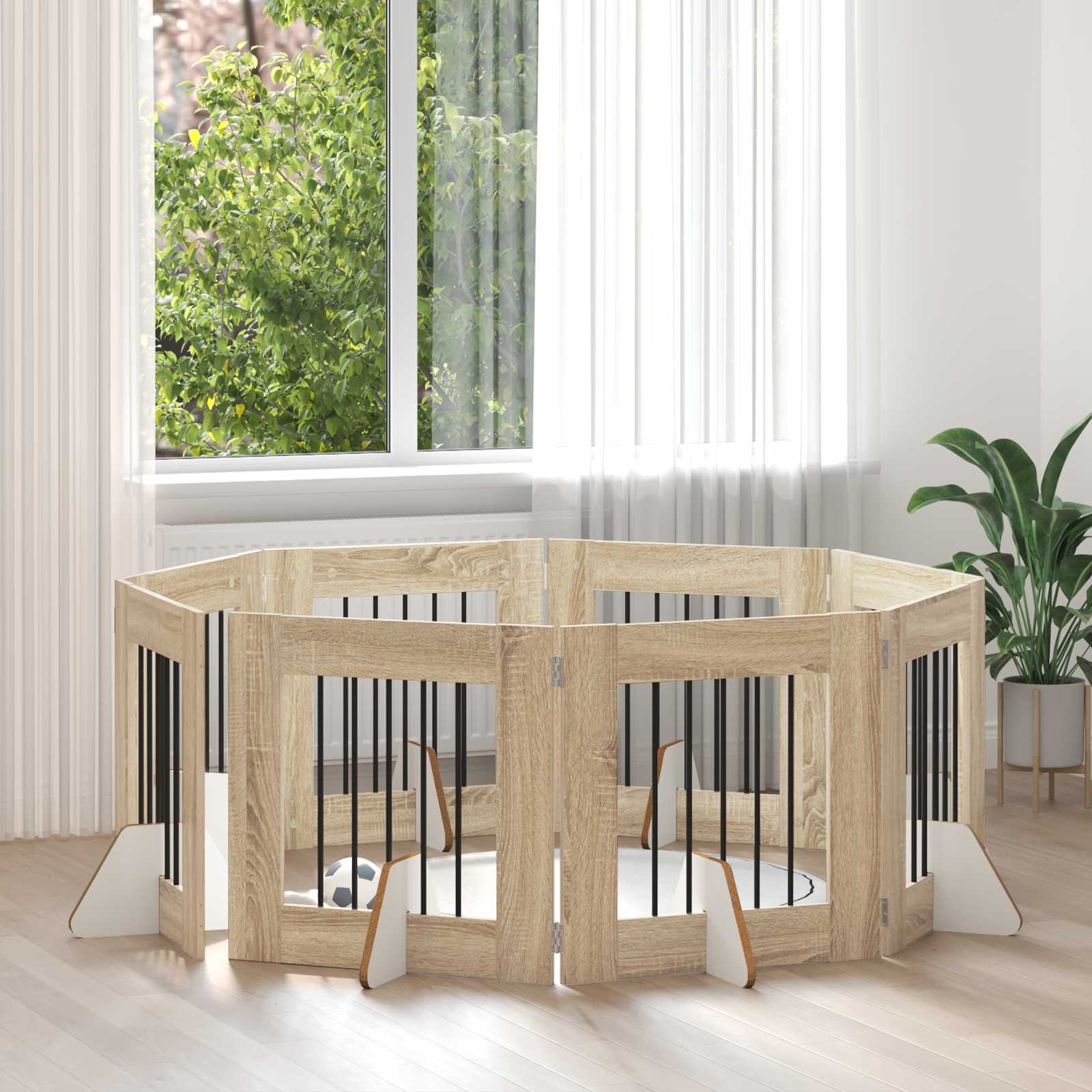 Fällbar hundgrind med stativ 8 pcs Sonoma-ek 60 cm