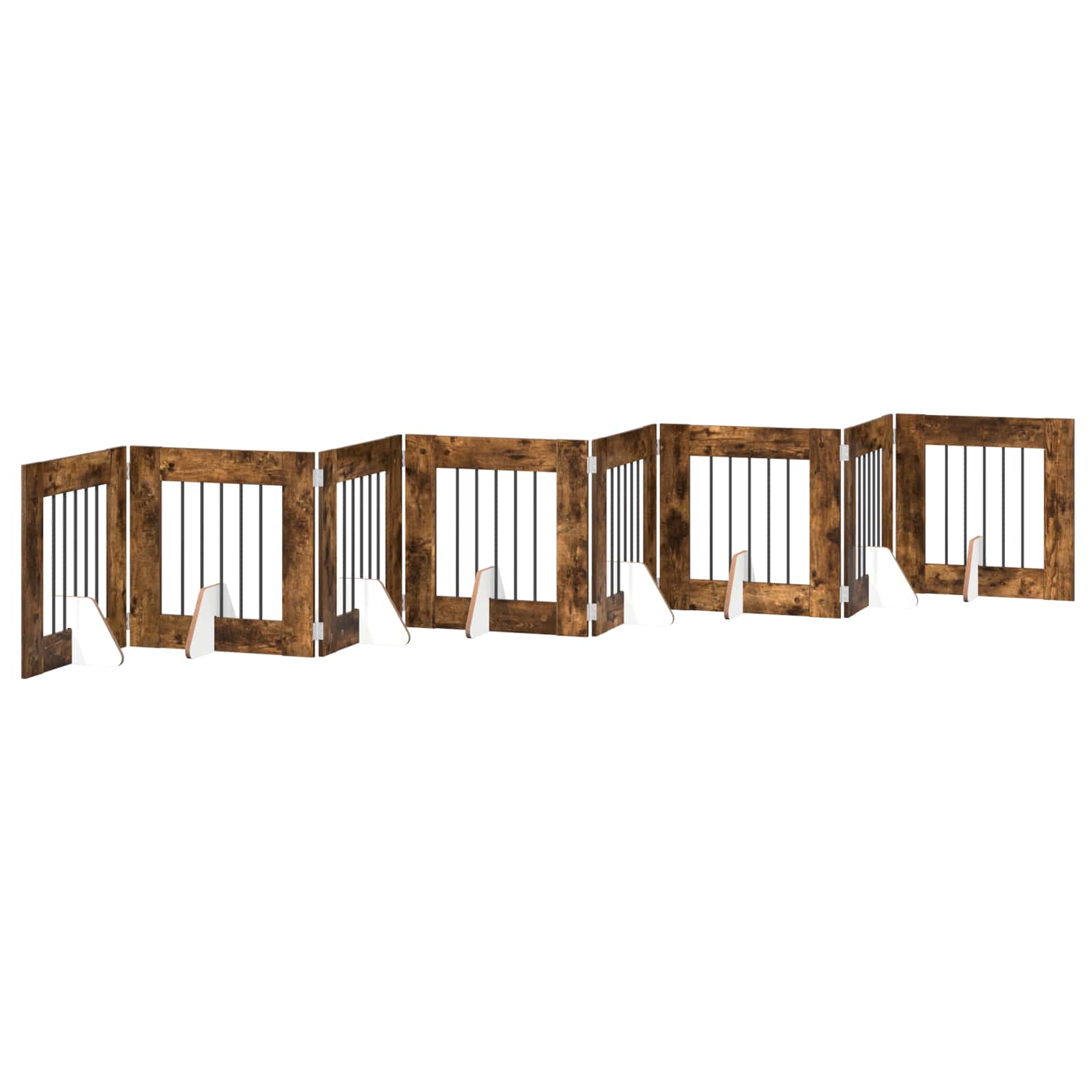 Fällbar hundgrind med stativ 8 pcs Rökt ek 60 cm