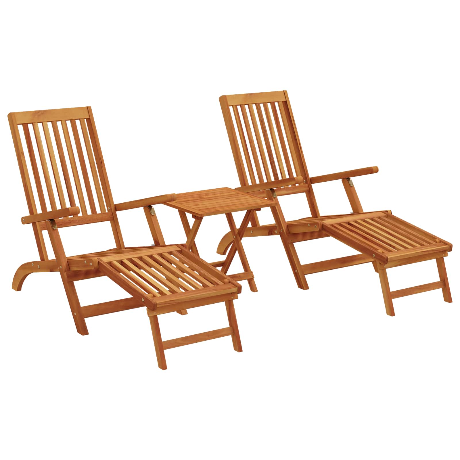 Reclining och Fällbar Solstol 2 pcs Naturlig Massivt Akaciaträ