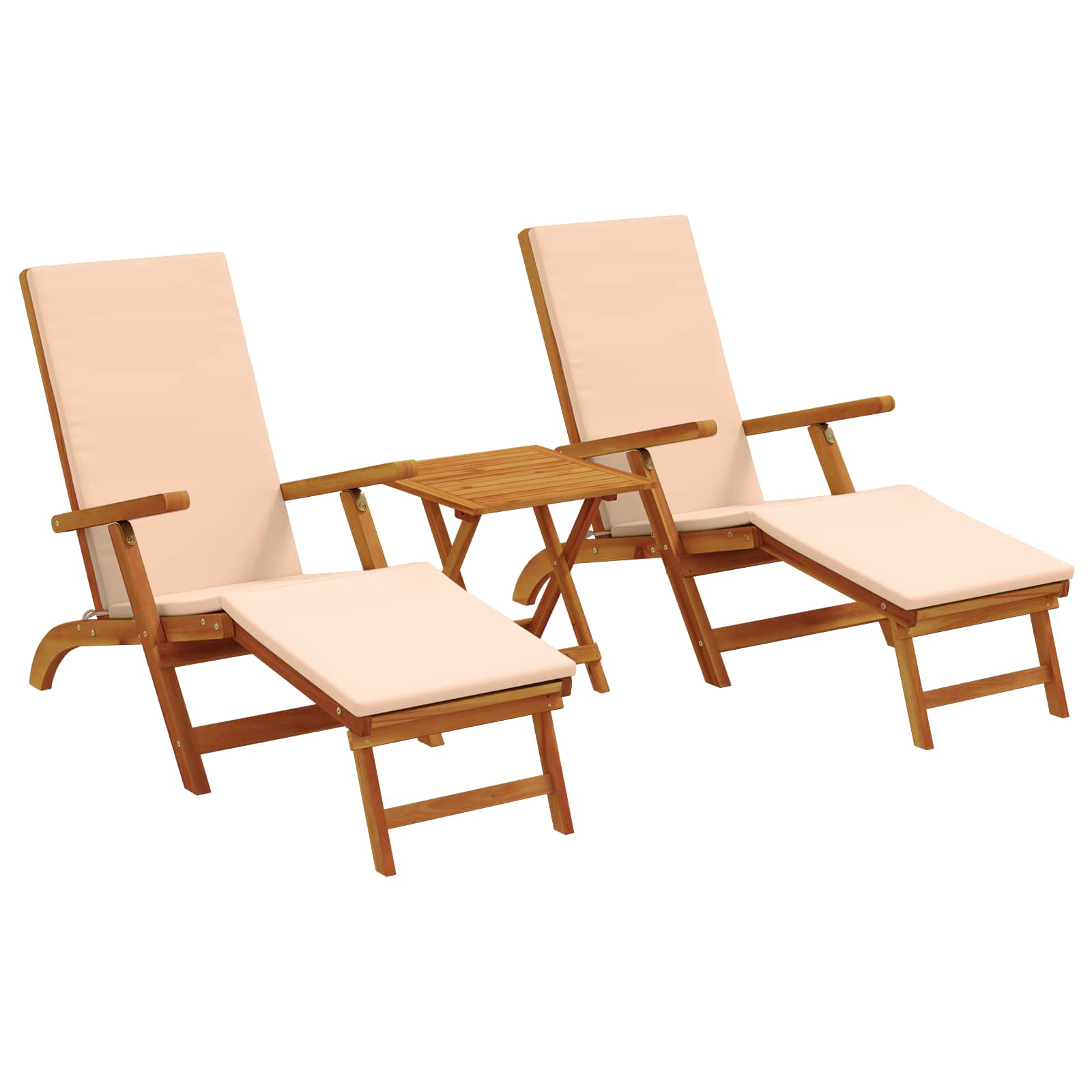 Reclining och Fällbar Solstol 3 pcs Beige Massivt Akaciaträ