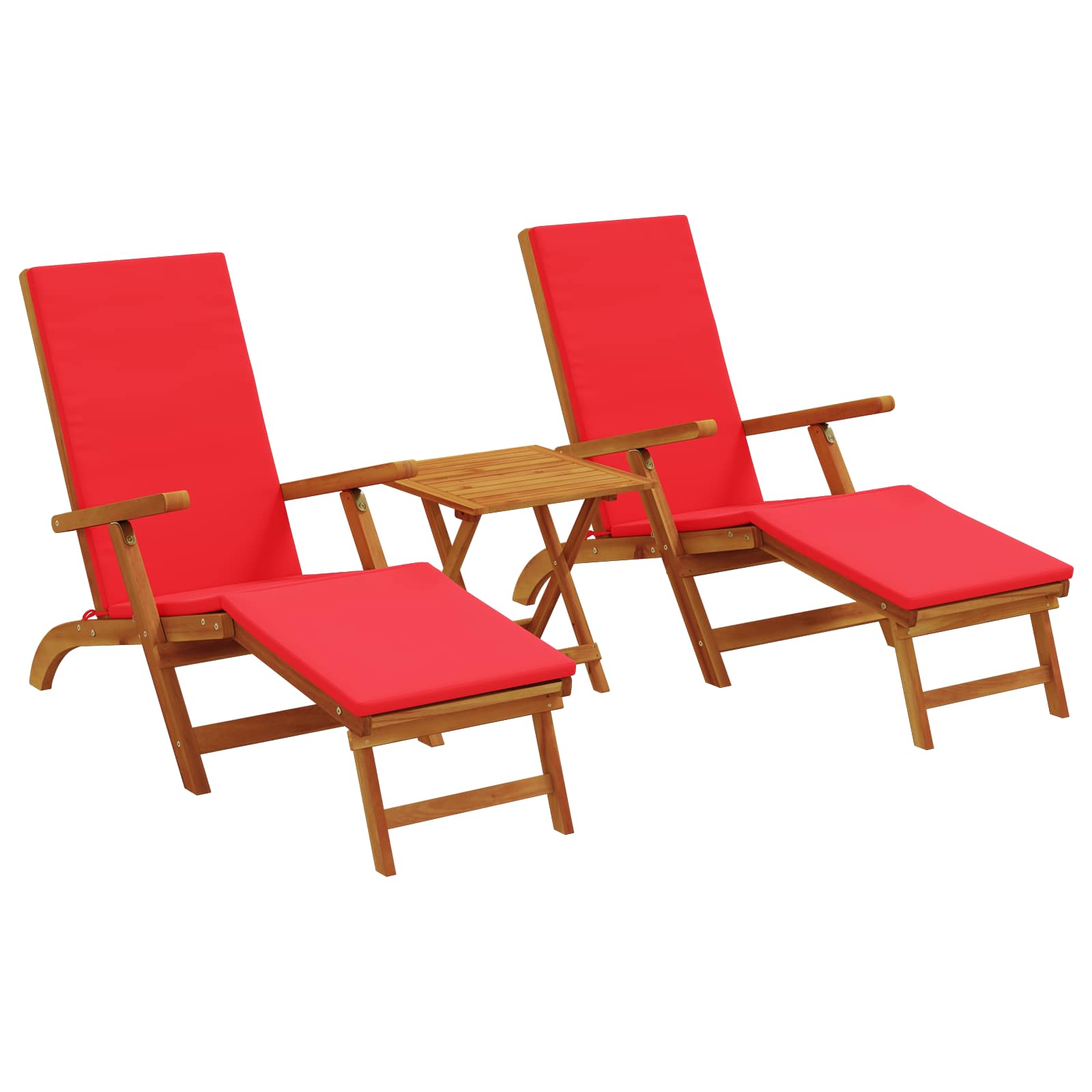 Reclining och Fällbar Solstol 3 pcs Röd Massivt Akaciaträ