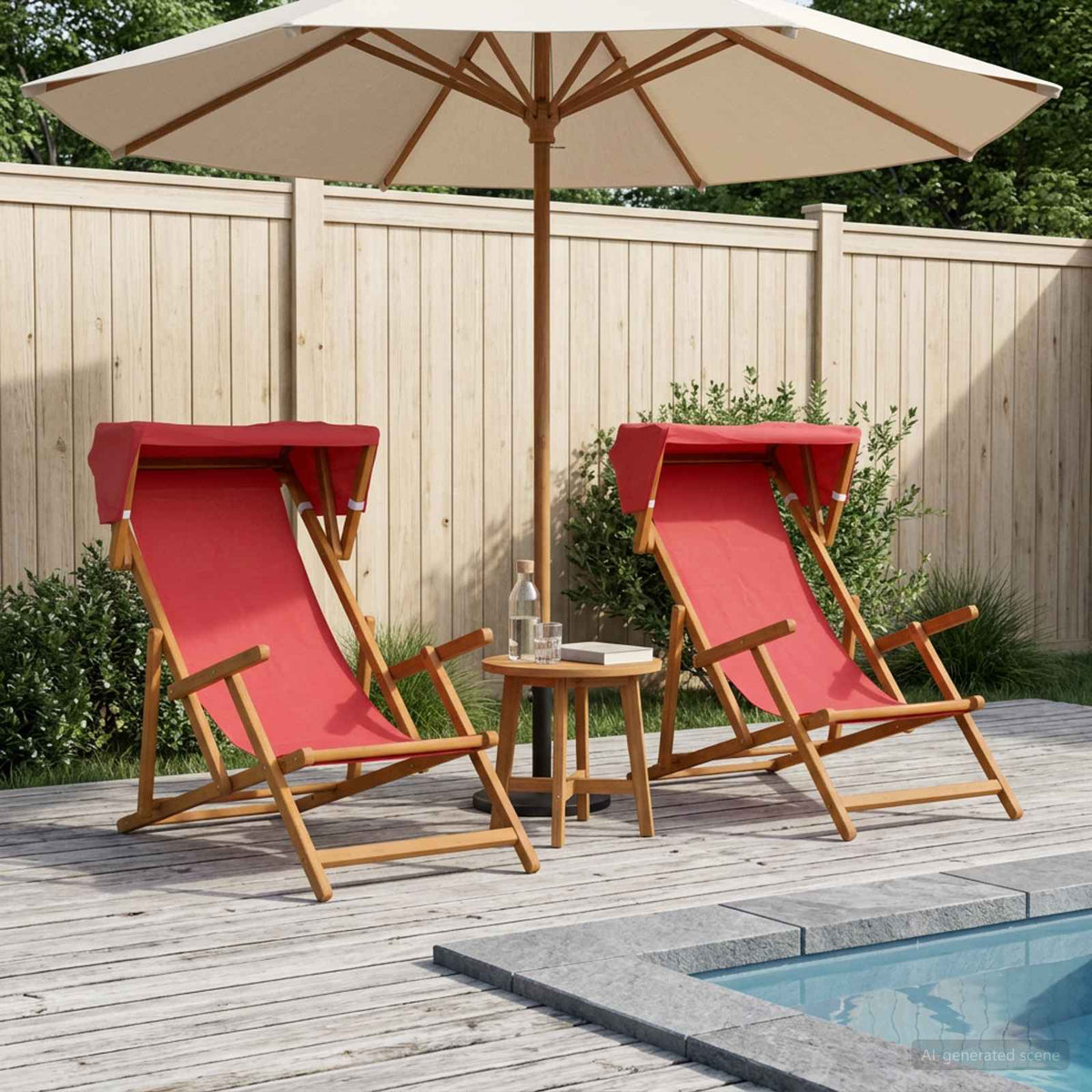 Deck Chair 2 st 3 Position Massiv Eukalyptus Trä Röd