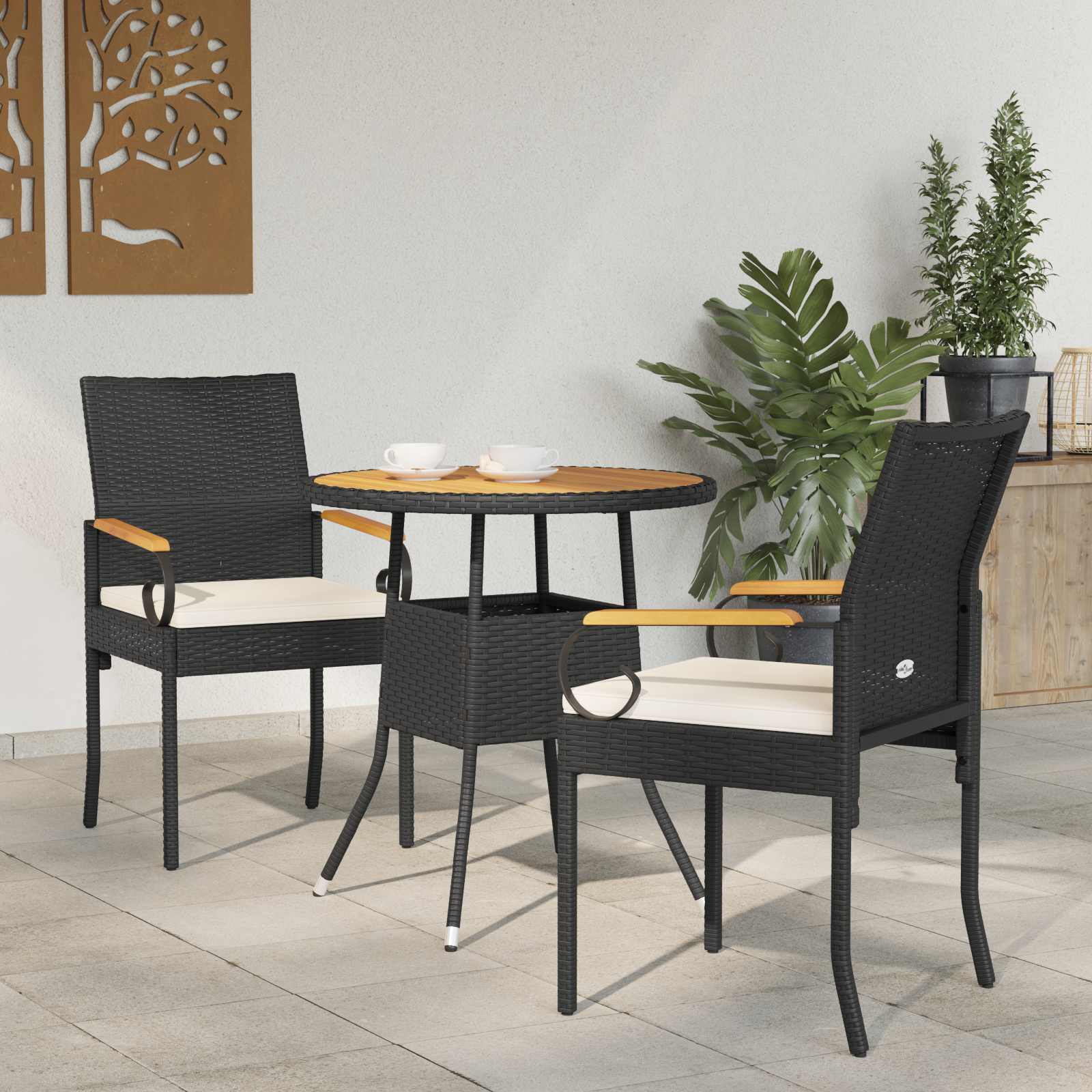 Trädgårdsstolar 2 pcs Svart och krämvit Poly Rattan och Akacia