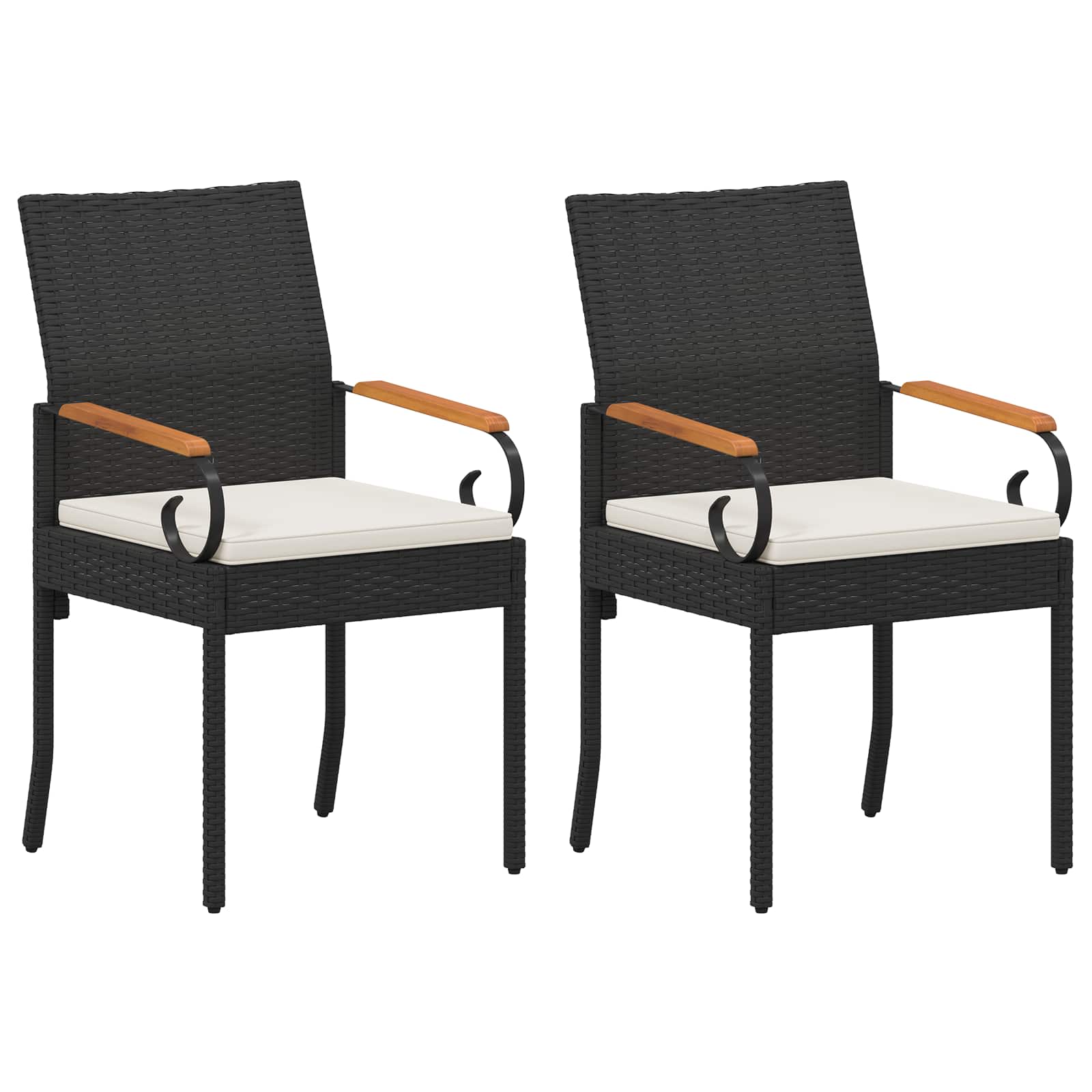 Trädgårdsstolar 2 pcs Svart och krämvit Poly Rattan och Akacia