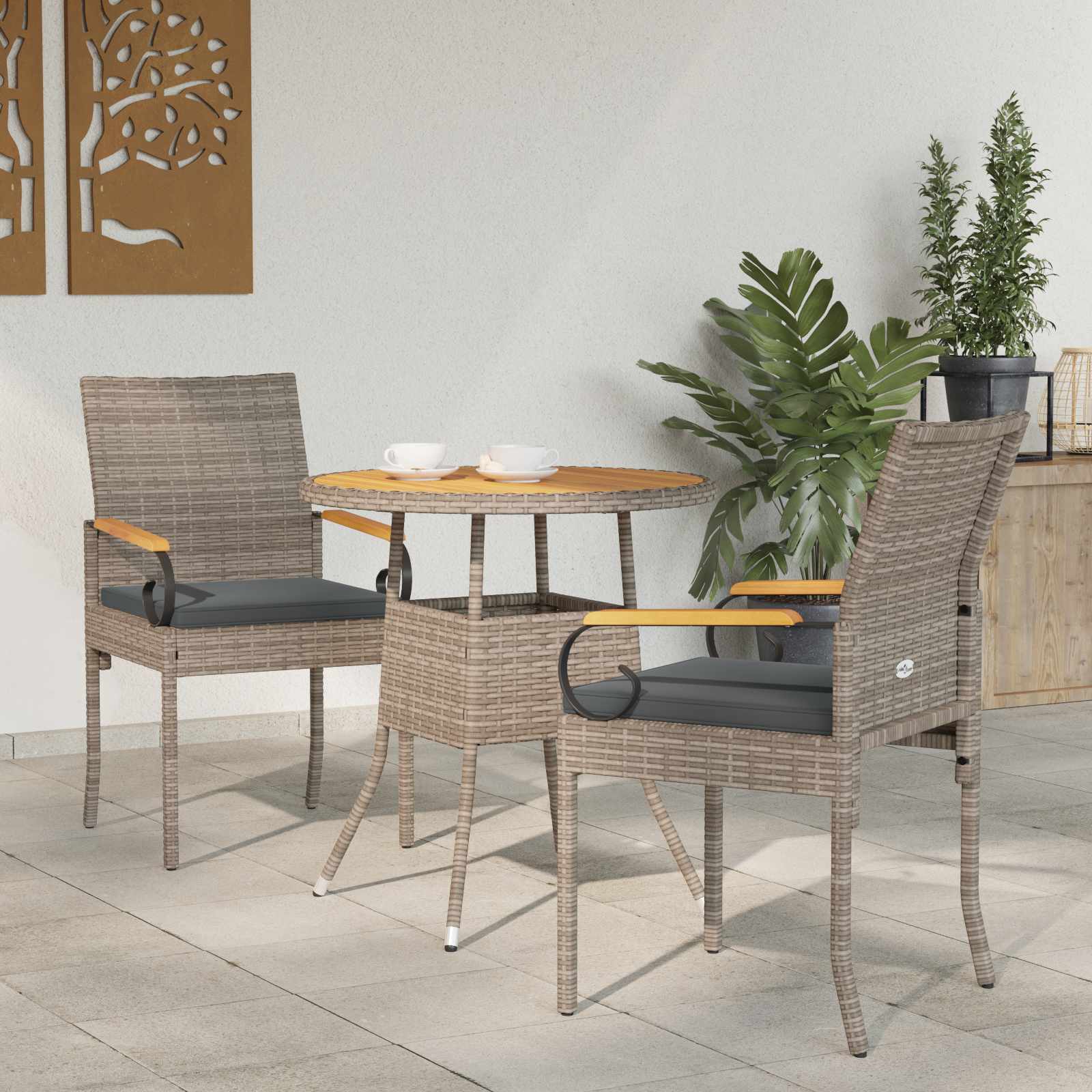 Trädgårdsstolar 2 pcs Grå och mörkgrå Poly Rattan och Akacia