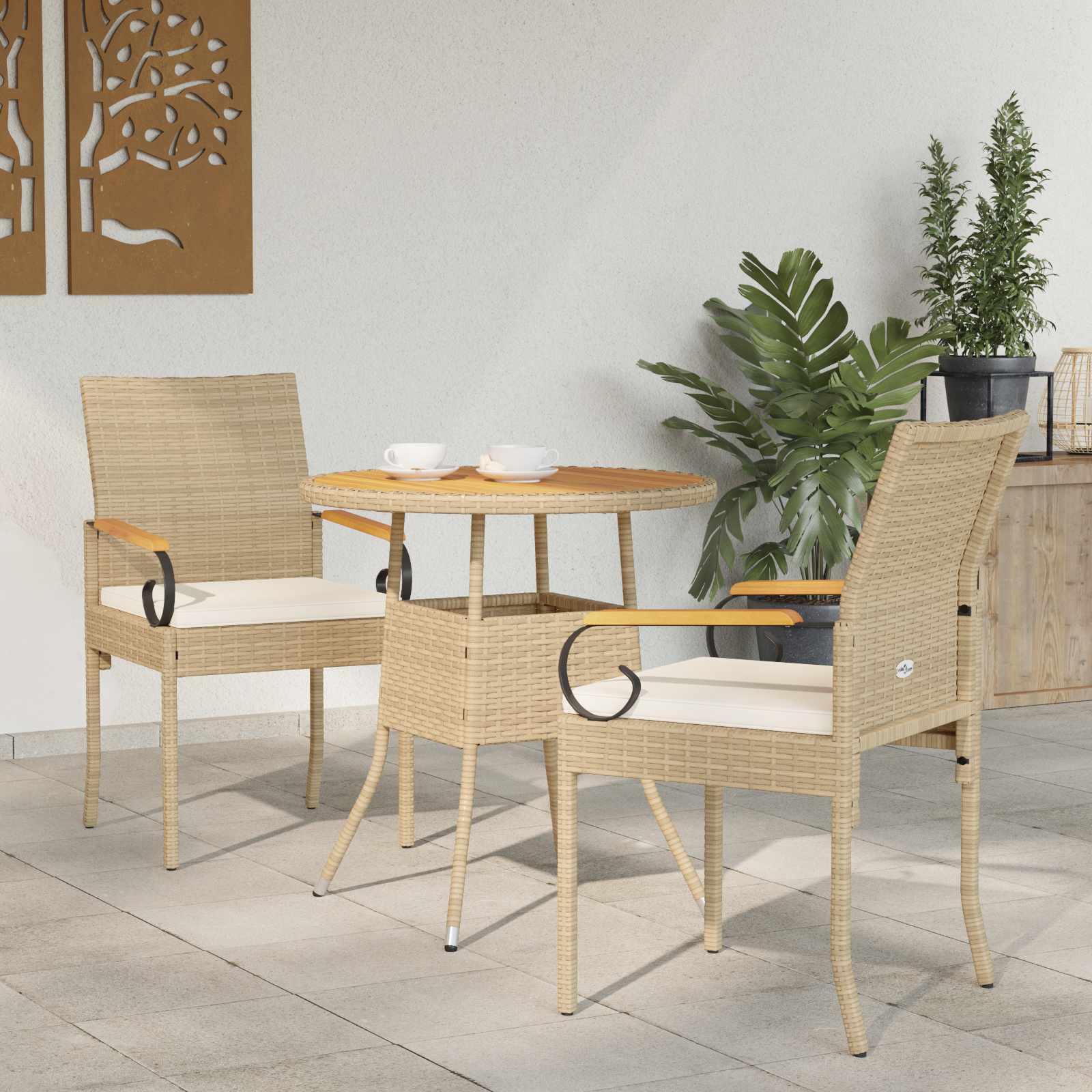 Trädgårdsstolar 2 pcs Beige och krämvit Poly Rattan och Akacia
