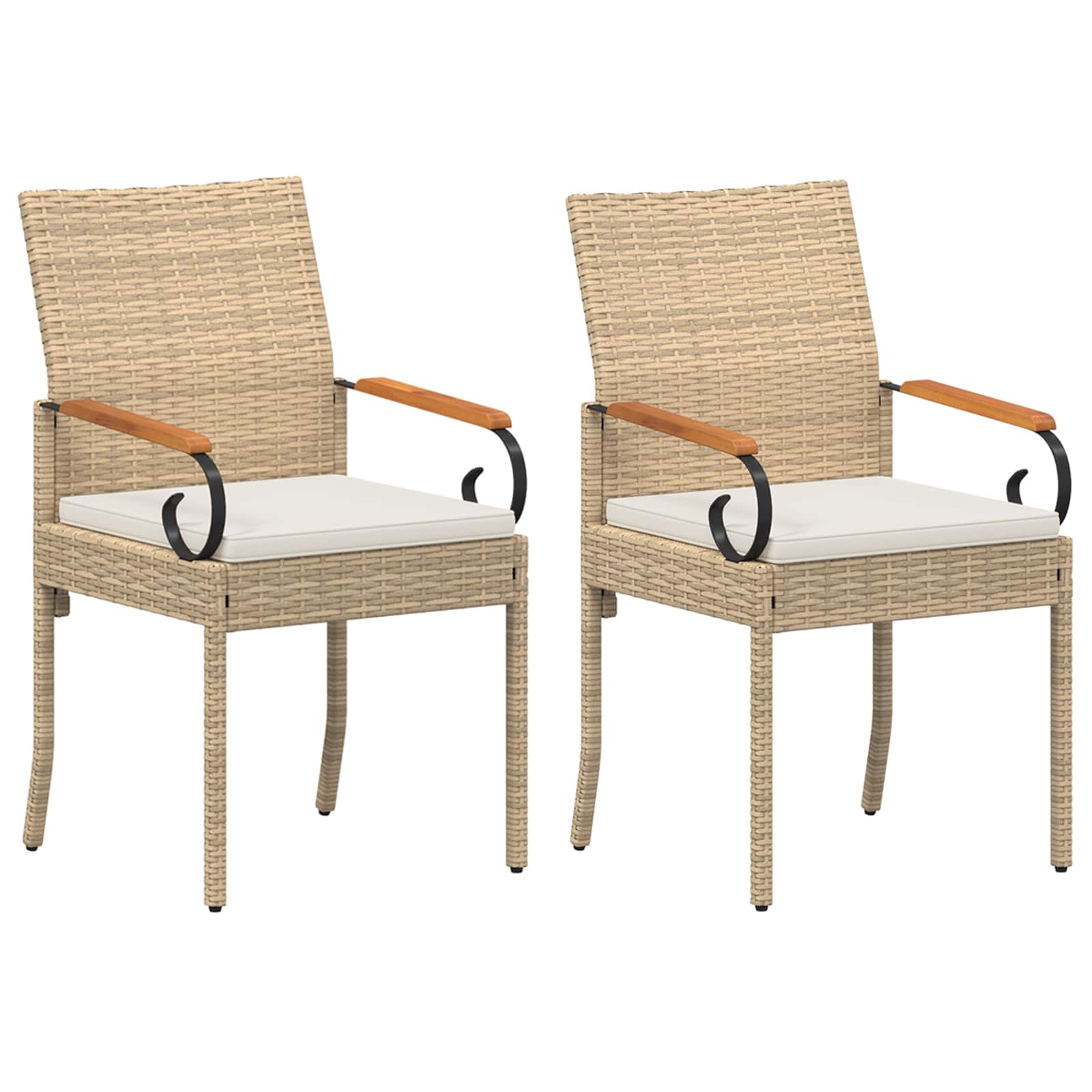 Trädgårdsstolar 2 pcs Beige och krämvit Poly Rattan och Akacia