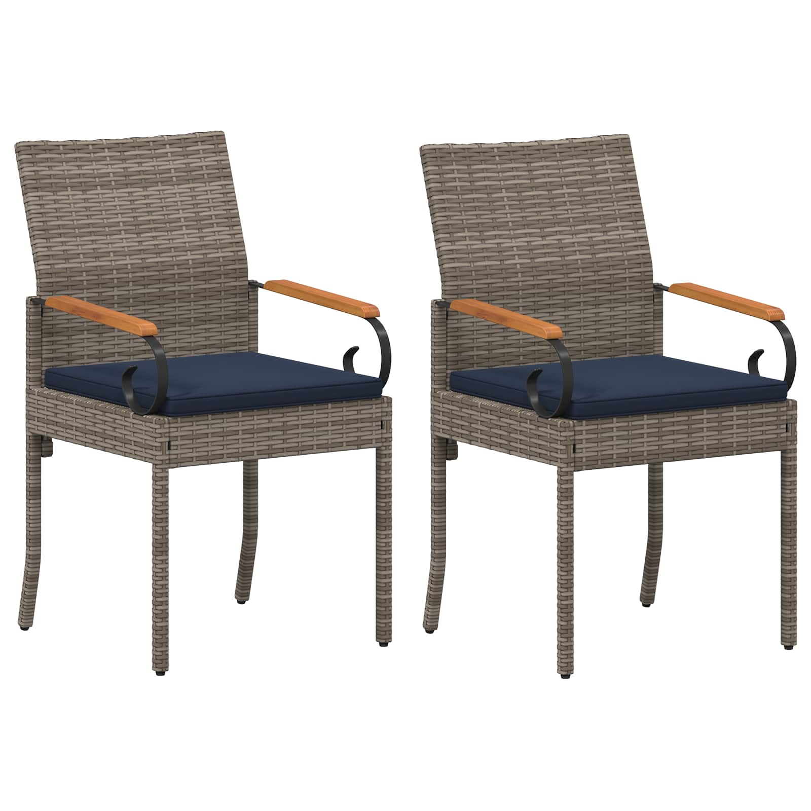 Trädgårdsstolar 2 pcs Grå och Marinblå Poly Rattan och Akacia