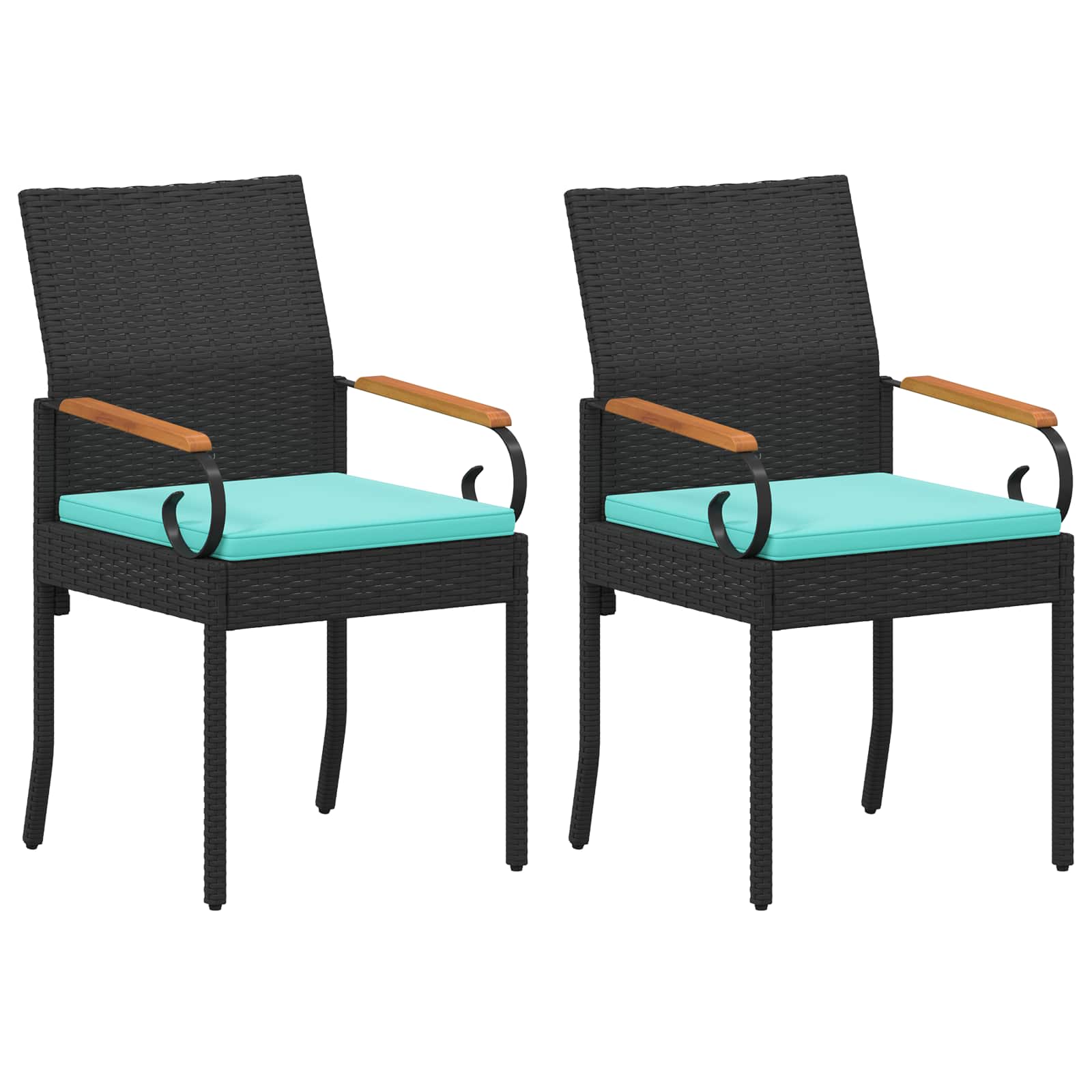 Trädgårdsstolar 2 pcs Svart och turkos Poly Rattan och Akacia